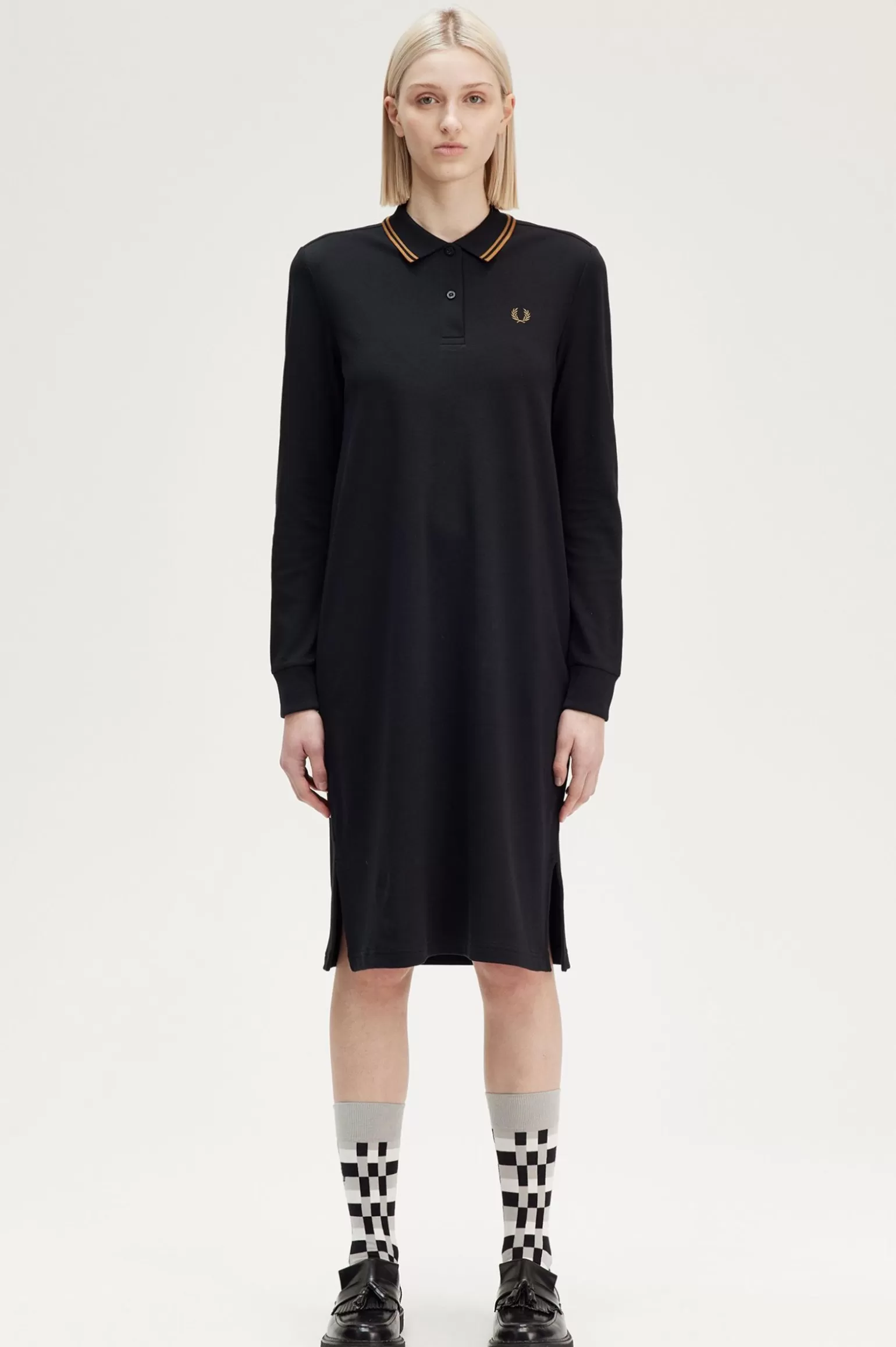 Kleider^Fred Perry Das Langärmelige Hemdkleid Von Schwarz/Dunkles Karamell/Dunkles Karamell