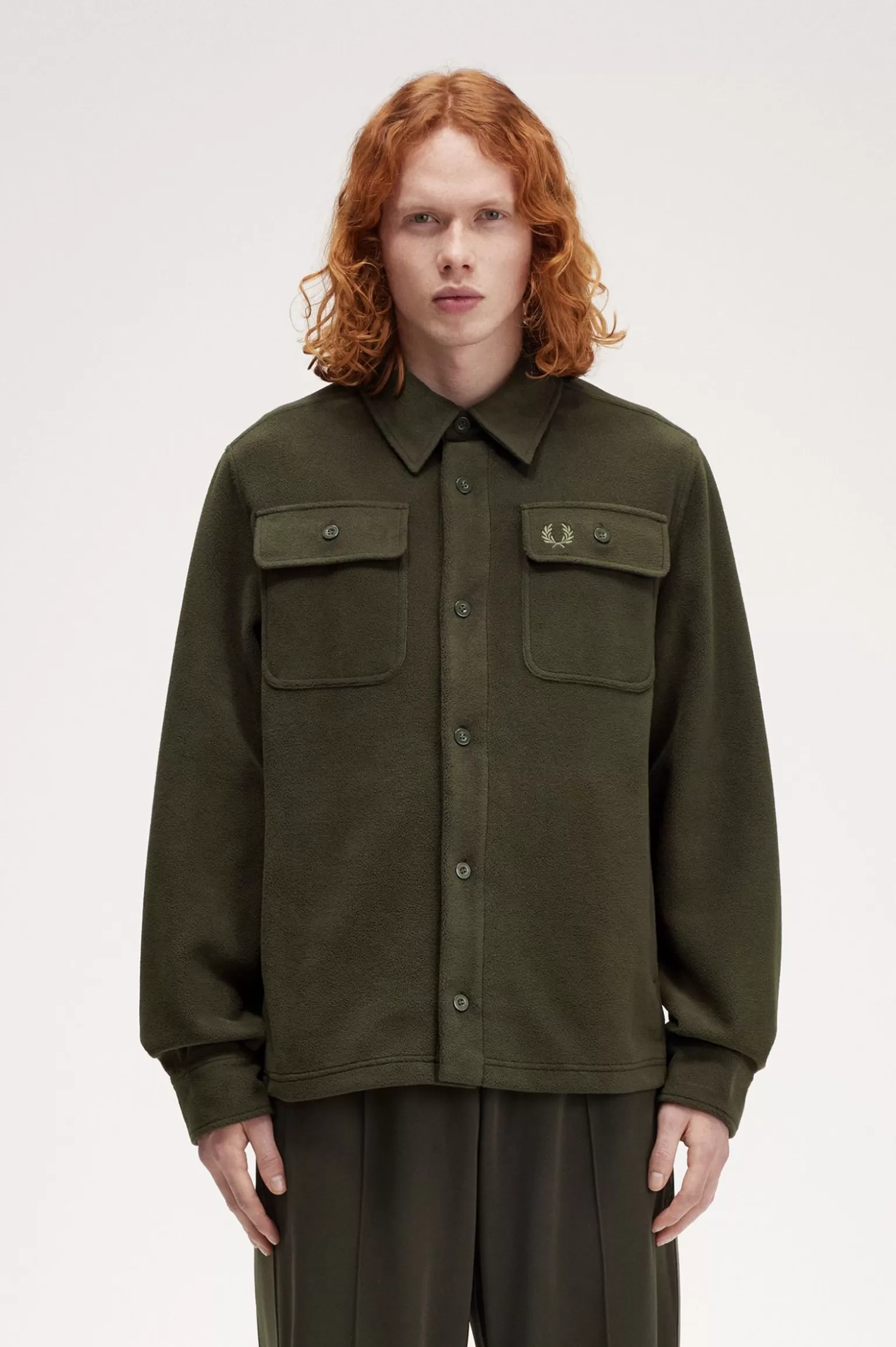 Hemdjacken | Hemden^Fred Perry Fleece-Overshirt Jagdgrün / Champagner / Champagner
