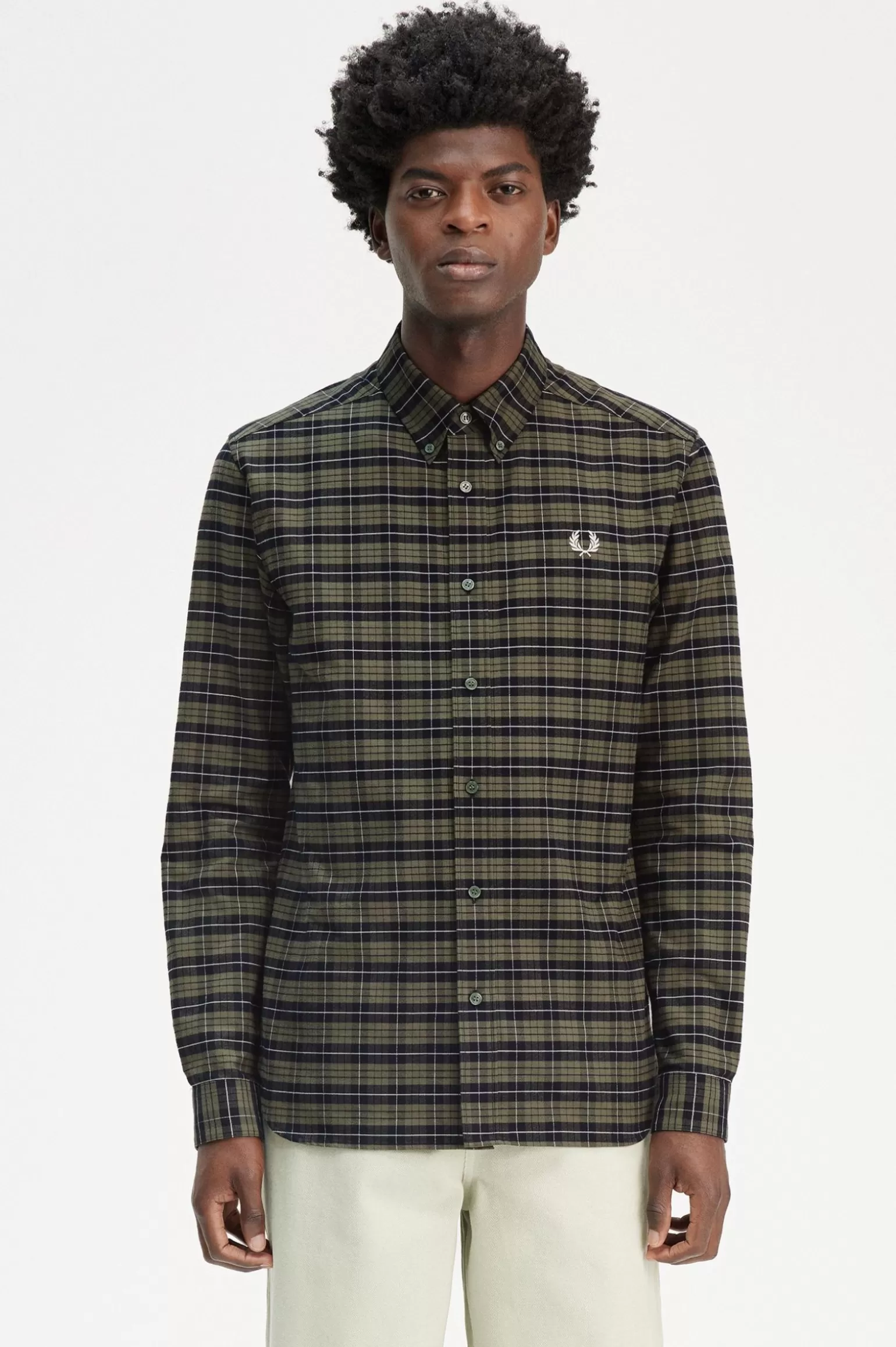 Hemden^Fred Perry Gebürstetes Oxford-Hemd Mit Schottenkaro Lorbeerkranzgrün