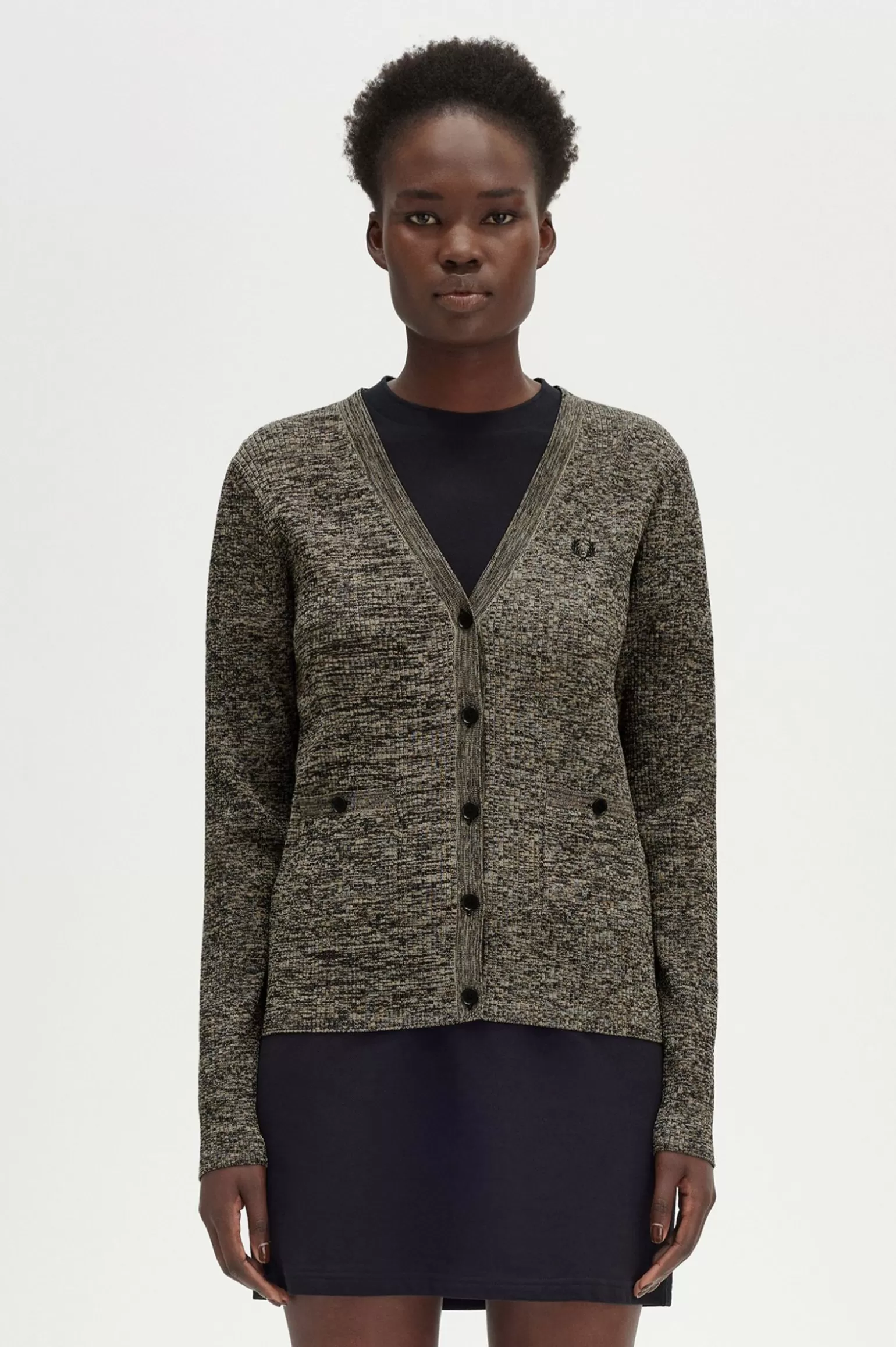 Knitwear^Fred Perry Gerippter Cardigan Mit Space-Dye-Design Schwarz / Hellbeige / Warmes Grau