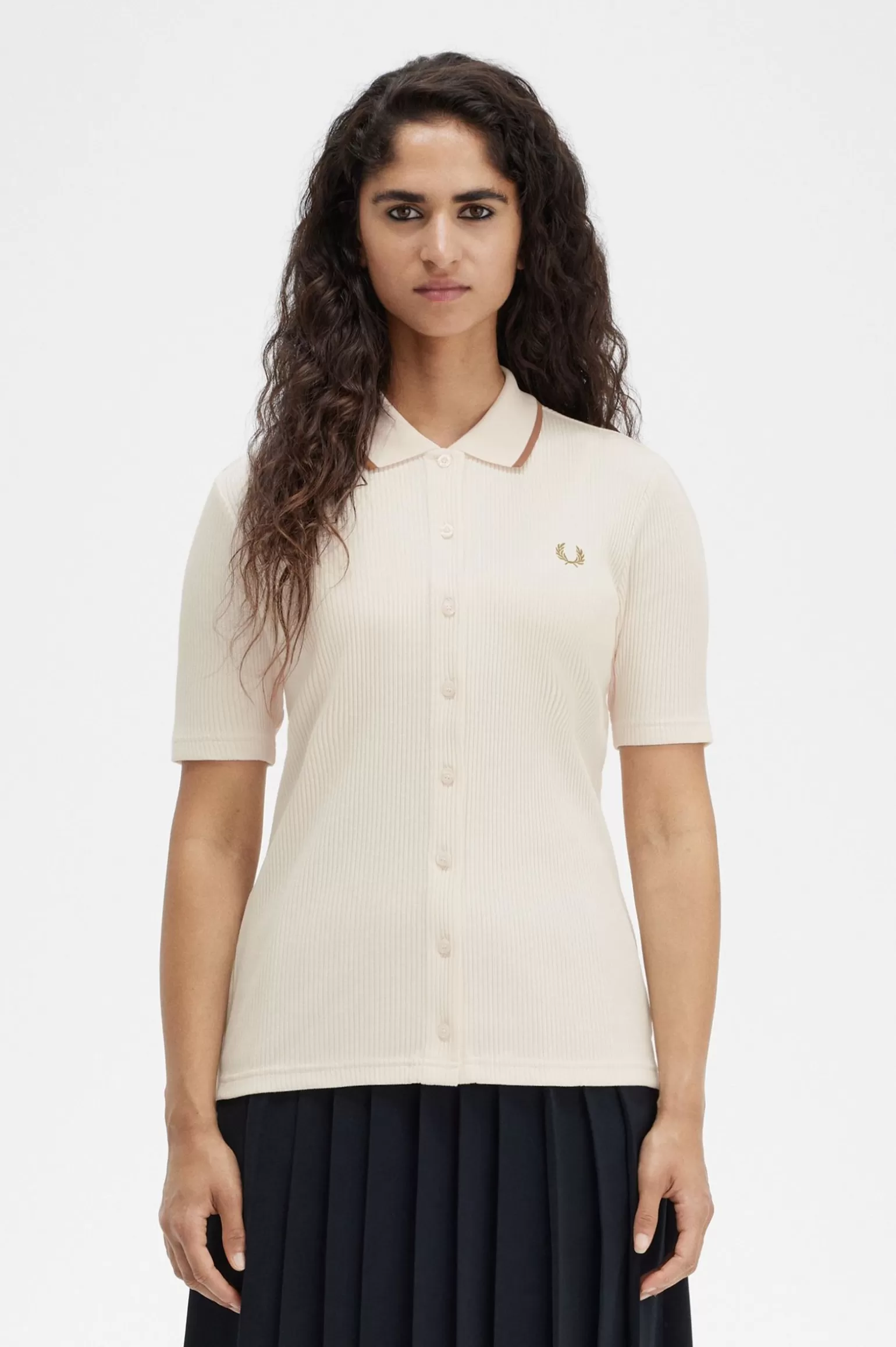 Poloshirts^Fred Perry Geripptes Hemd Mit Knopfverschluss Seidig Pfirsichfarben