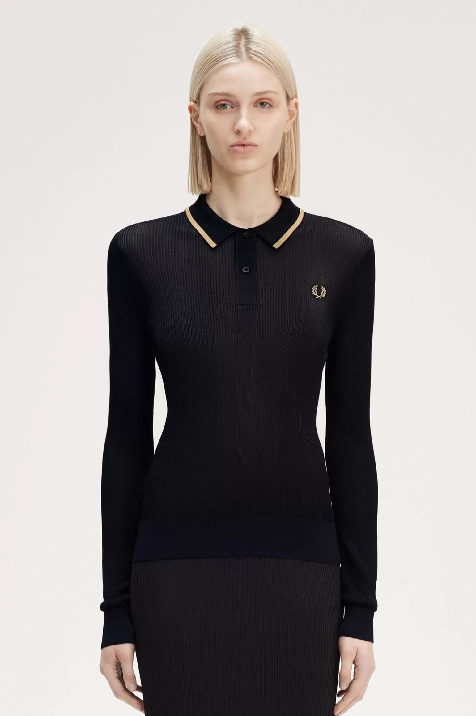 Knitwear^Fred Perry Geripptes Strickhemd Schwarz
