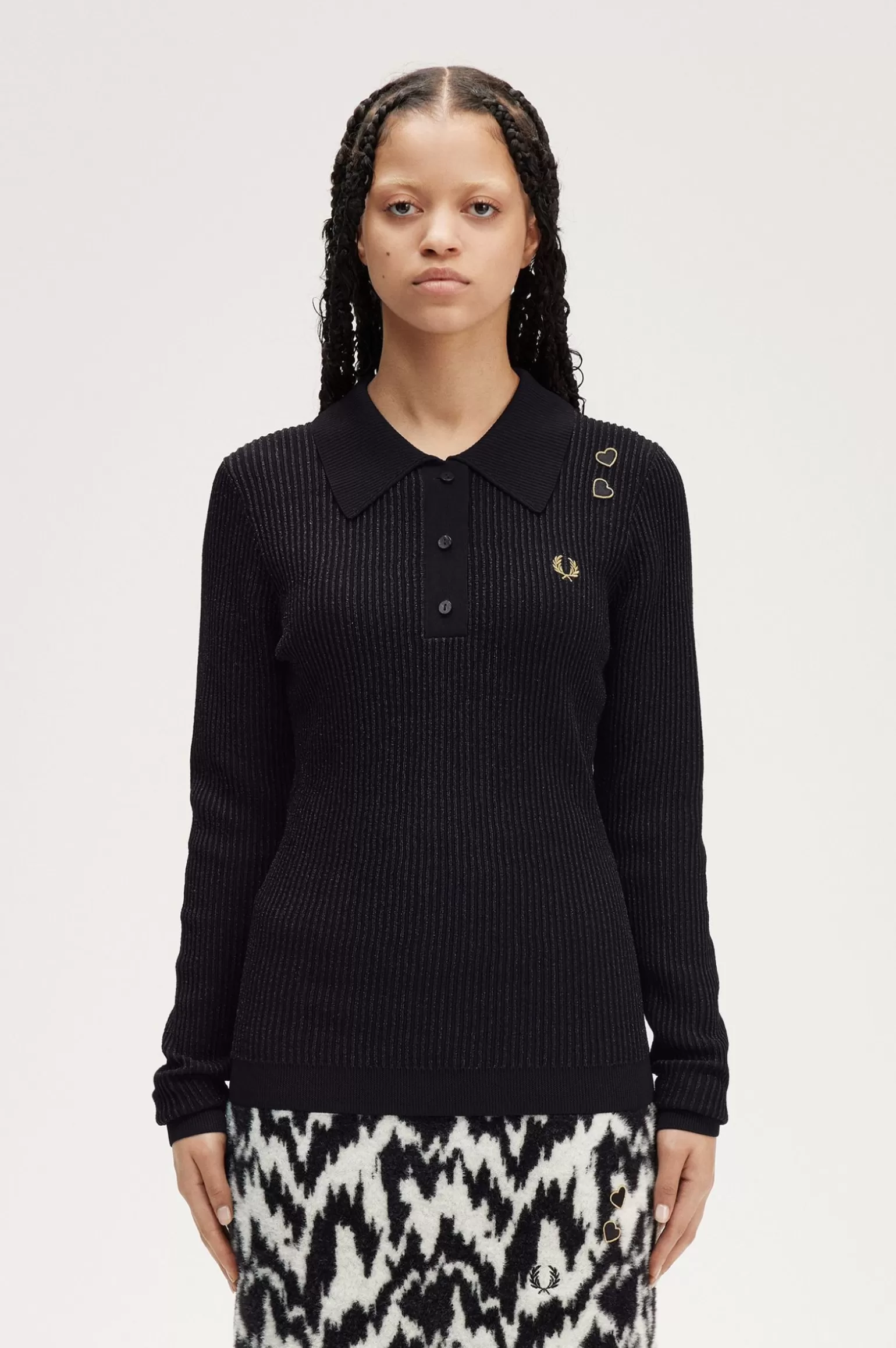 Knitwear^Fred Perry Geripptes Strickhemd Schwarz
