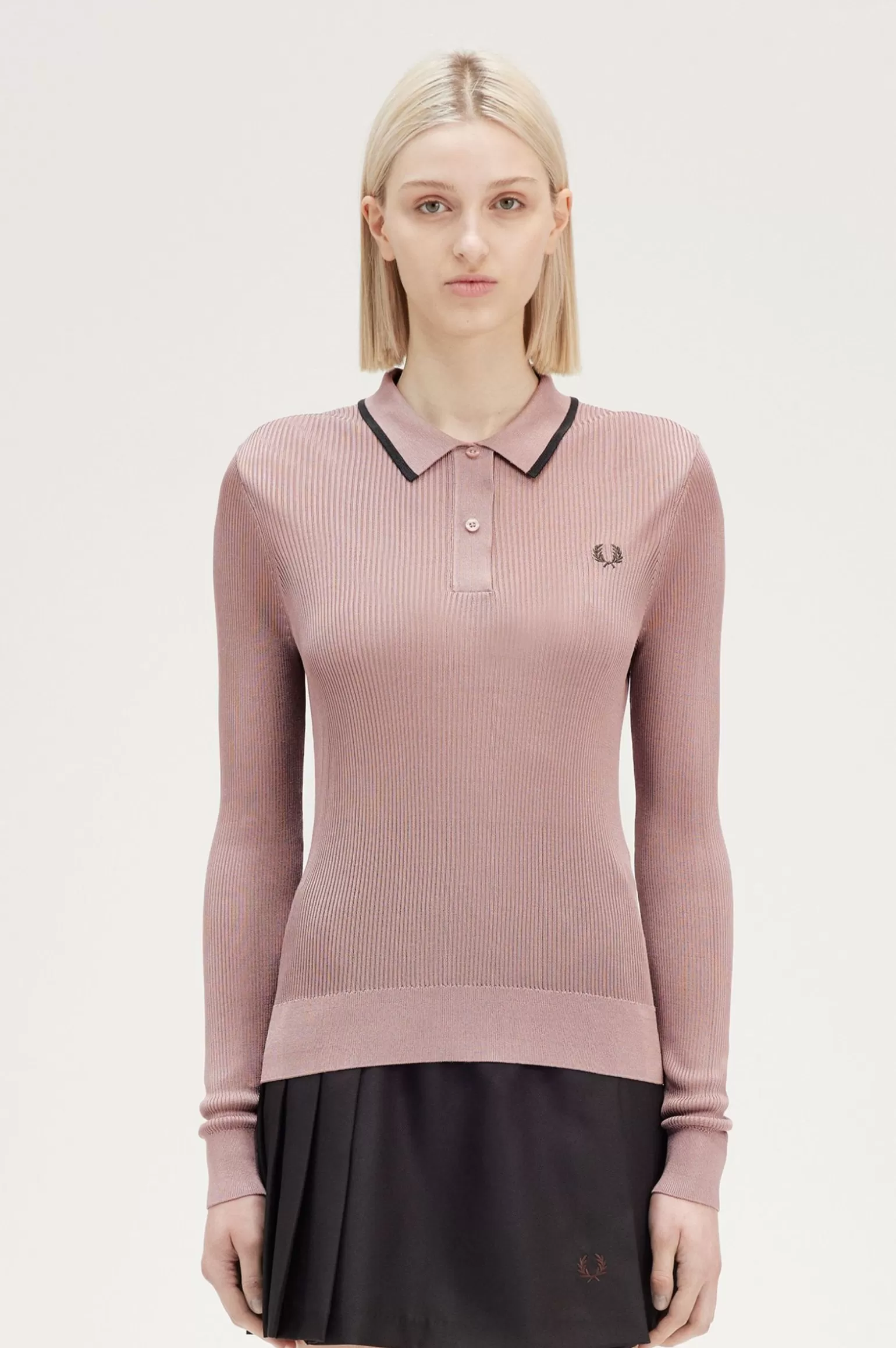 Knitwear^Fred Perry Geripptes Strickhemd Dunkelrosa / Gebrannter Tabak / Gebrannter Tabak