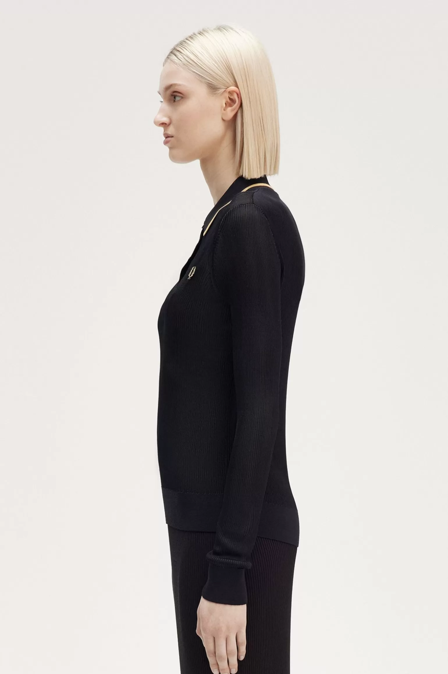 Knitwear^Fred Perry Geripptes Strickhemd Schwarz