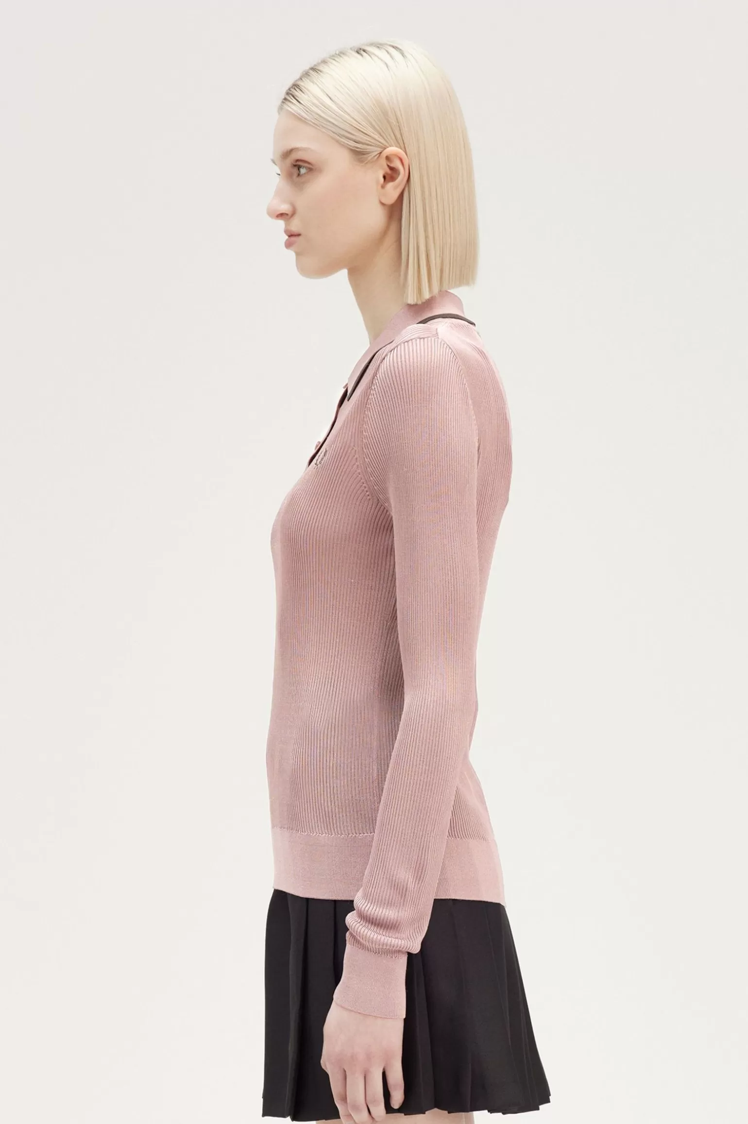 Knitwear^Fred Perry Geripptes Strickhemd Dunkelrosa / Gebrannter Tabak / Gebrannter Tabak