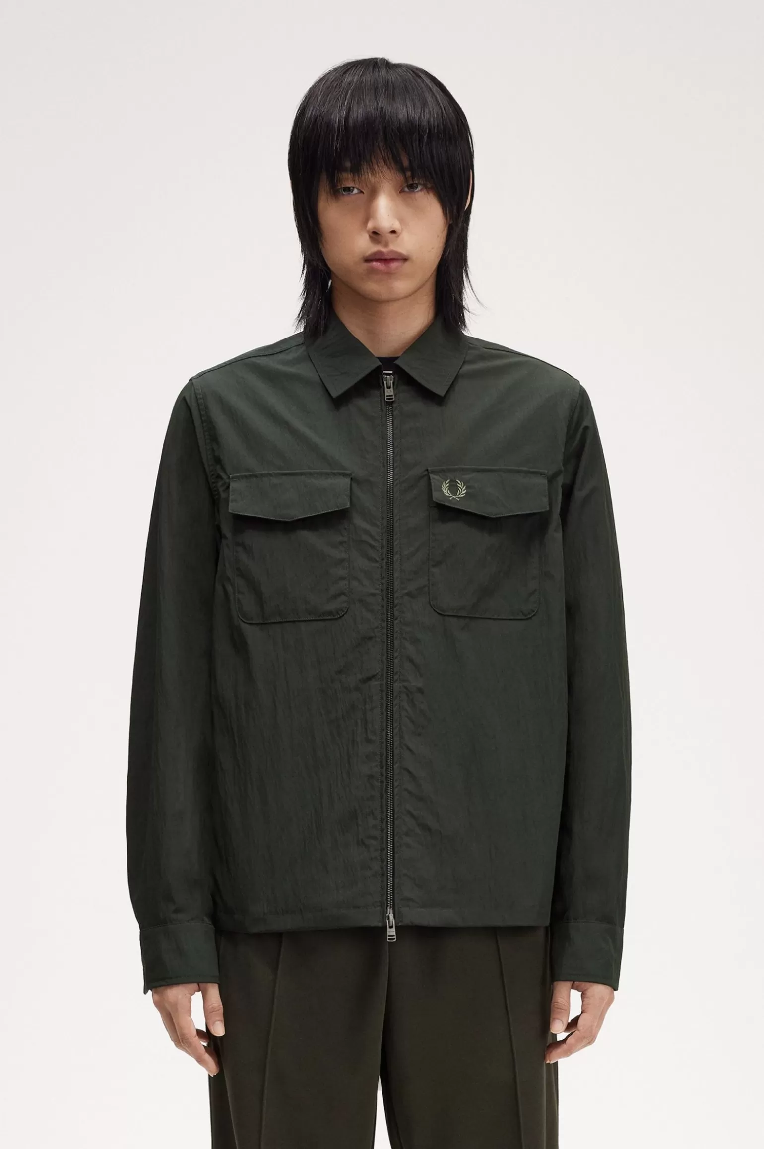 Hemdjacken | Hemden^Fred Perry Hemdjacke Mit Tasche Nachtgrün / Schneeweiß