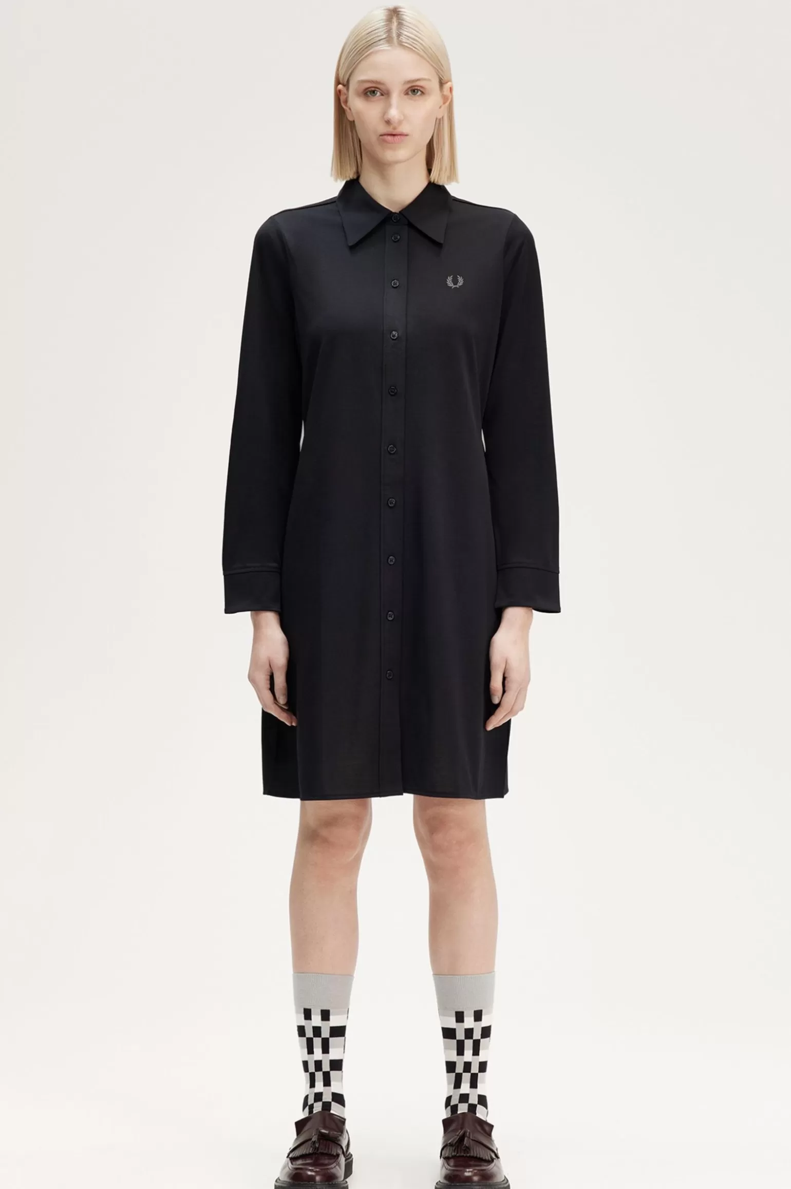 Kleider^Fred Perry Hemdkleid Mit Durchgehender Knopfleiste Schwarz