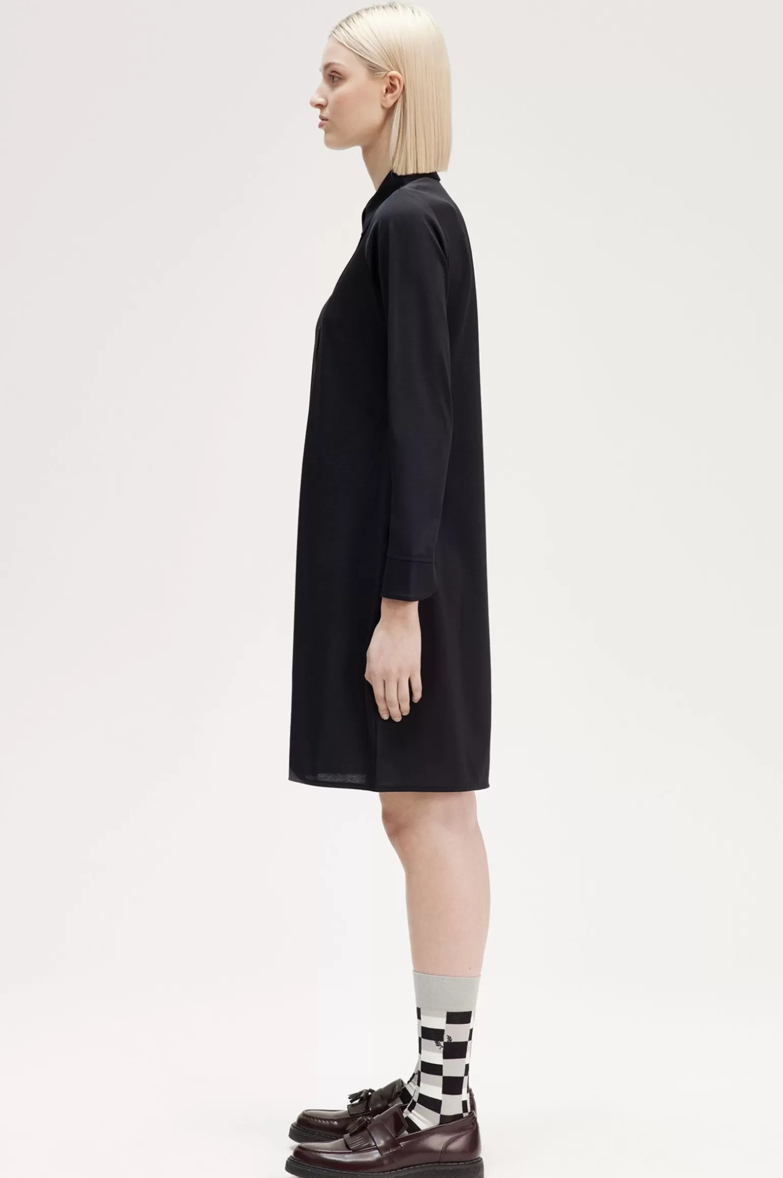Kleider^Fred Perry Hemdkleid Mit Durchgehender Knopfleiste Schwarz