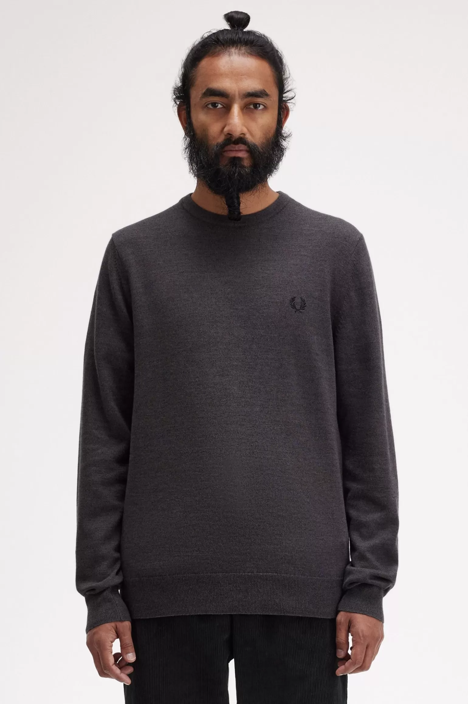 Knitwear^Fred Perry Klassischer Rundhalspullover Dunkelgrau Meliert