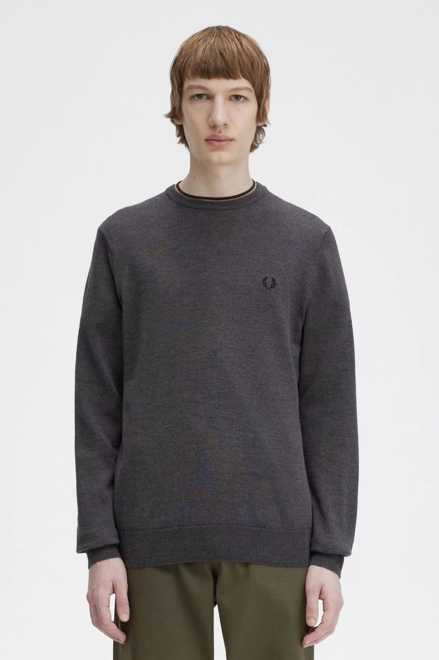 Knitwear^Fred Perry Klassischer Rundhalspullover Dunkelgrau Meliert