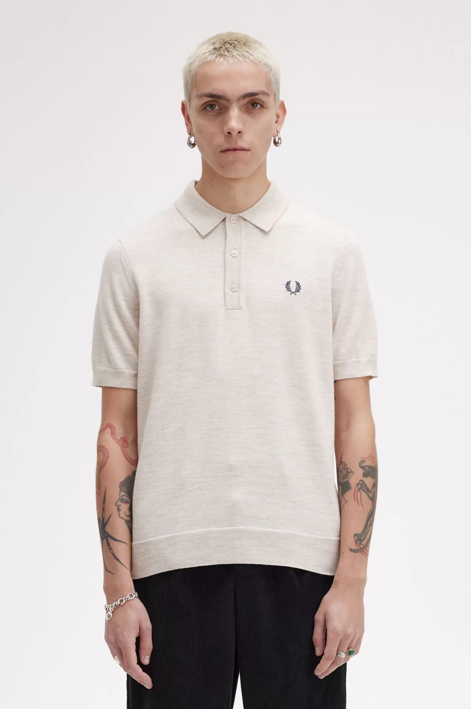 Knitwear^Fred Perry Klassisches Strickhemd Porridge Meliert