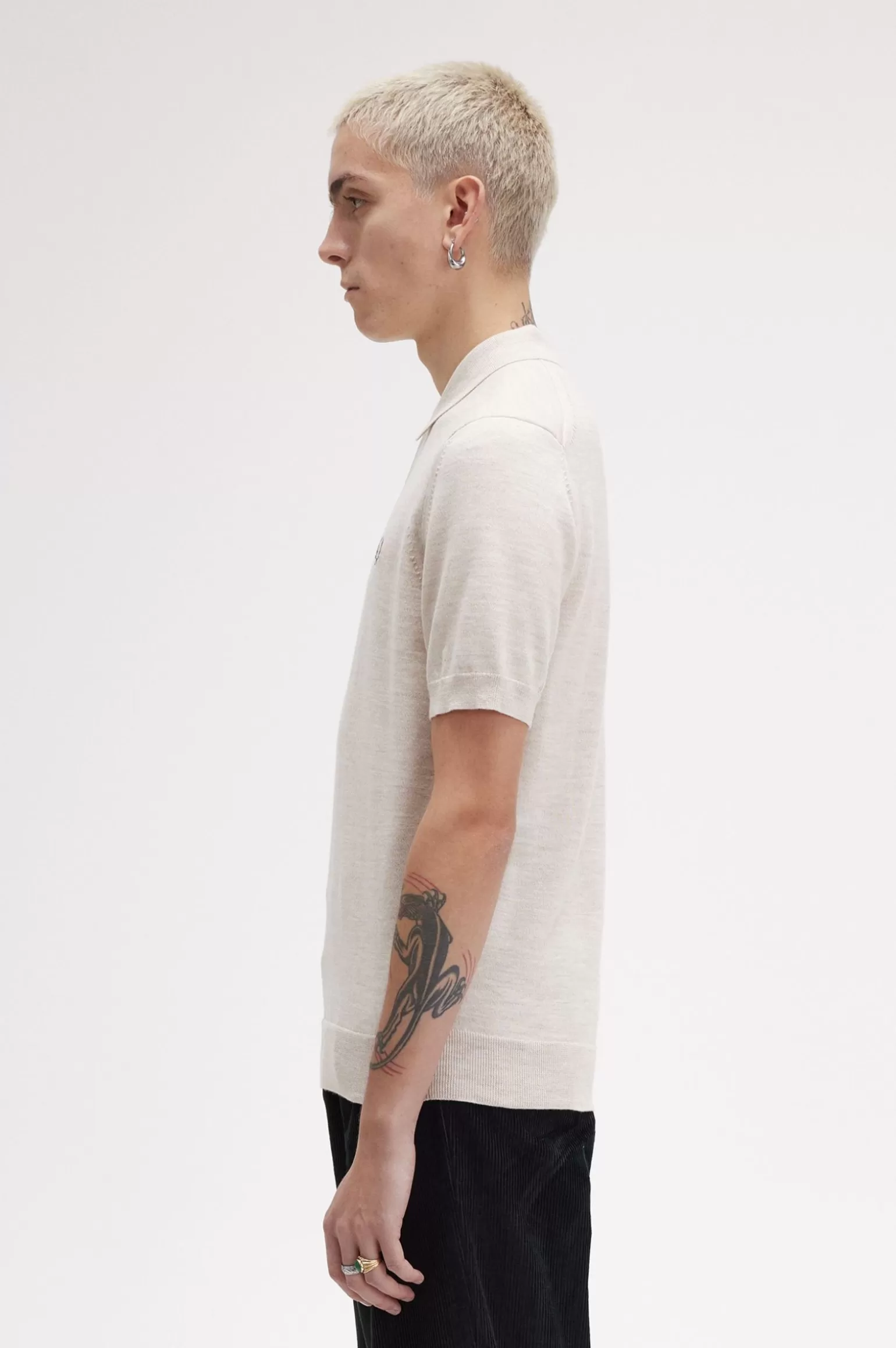 Knitwear^Fred Perry Klassisches Strickhemd Porridge Meliert