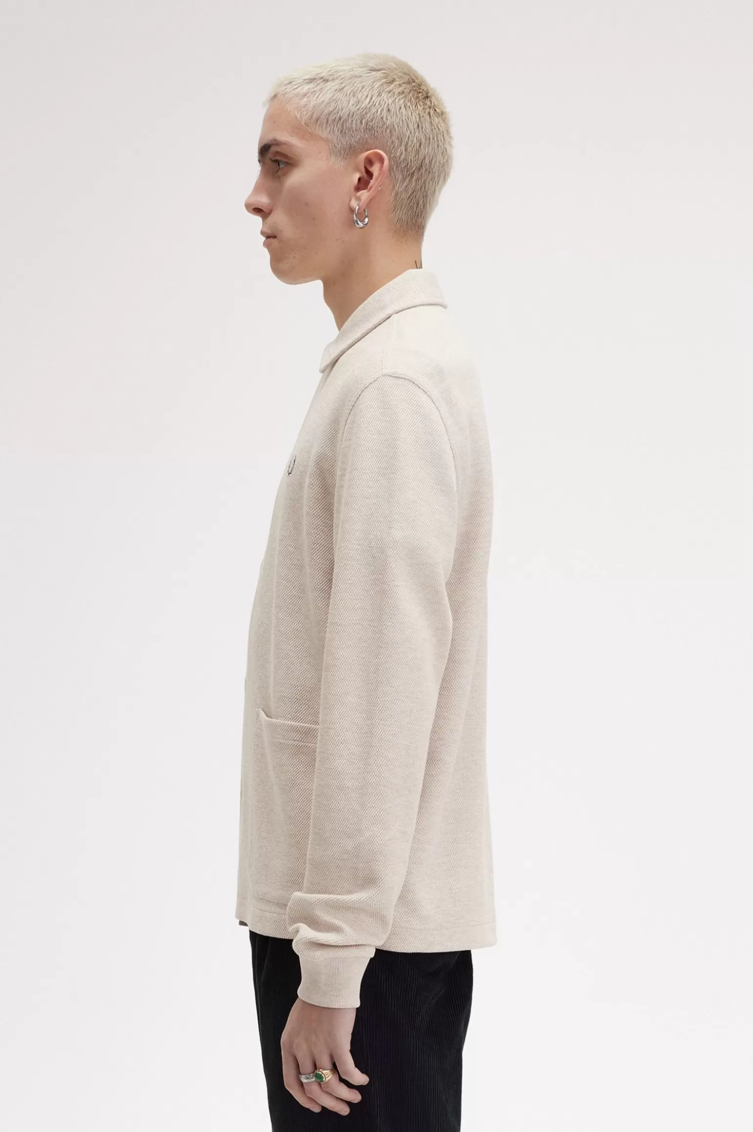 Poloshirts^Fred Perry Langärmeliges Polohemd Mit Durchgehender Knopfleiste Porridge Marl