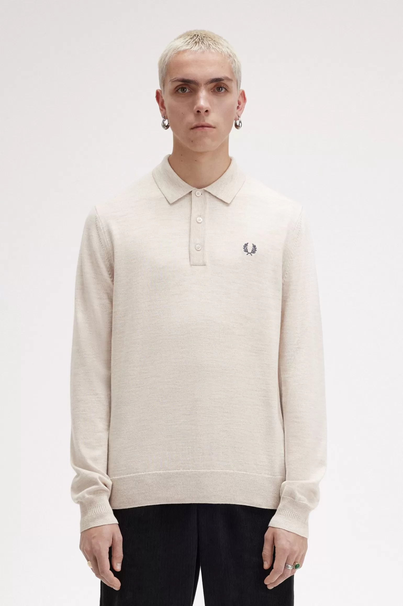 Knitwear^Fred Perry Langärmeliges Strickhemd Porridge Meliert