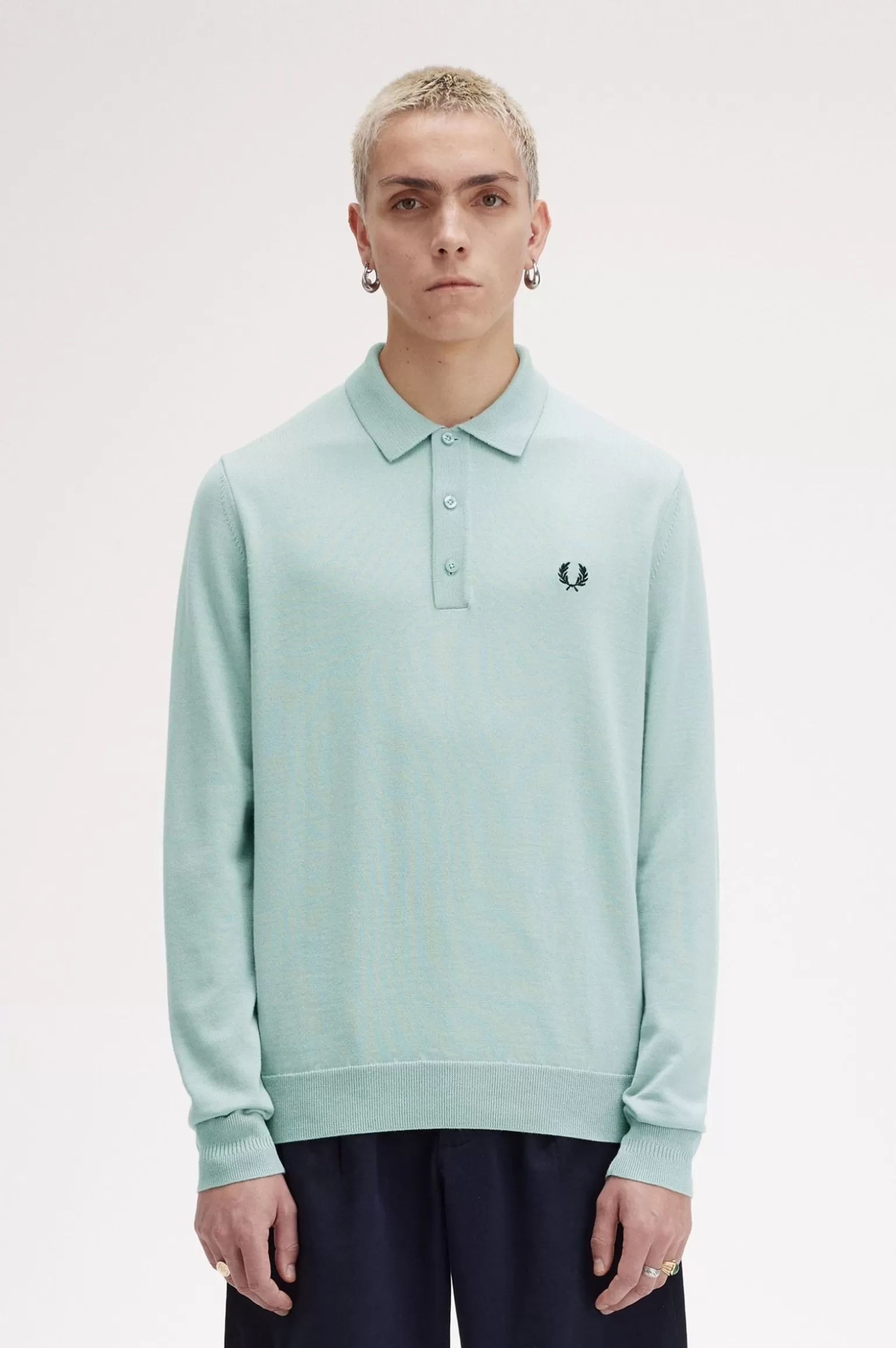 Knitwear^Fred Perry Langärmeliges Strickhemd Silberblau