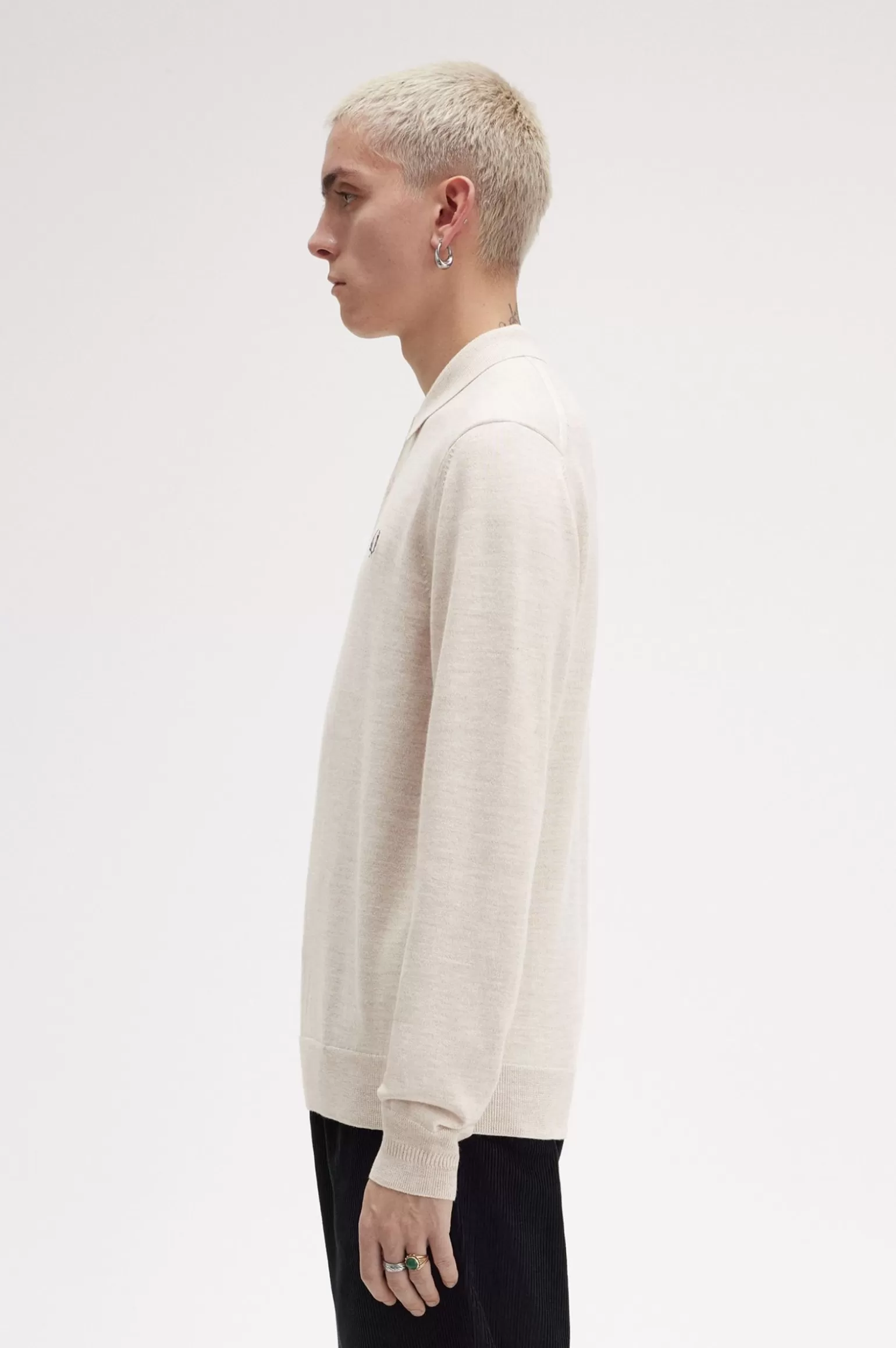 Knitwear^Fred Perry Langärmeliges Strickhemd Porridge Meliert