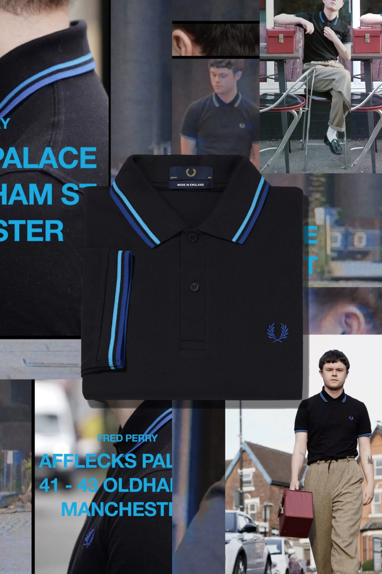 Poloshirts^Fred Perry M12 Schwarz / Stockport Himmelblau / Manchester Blau