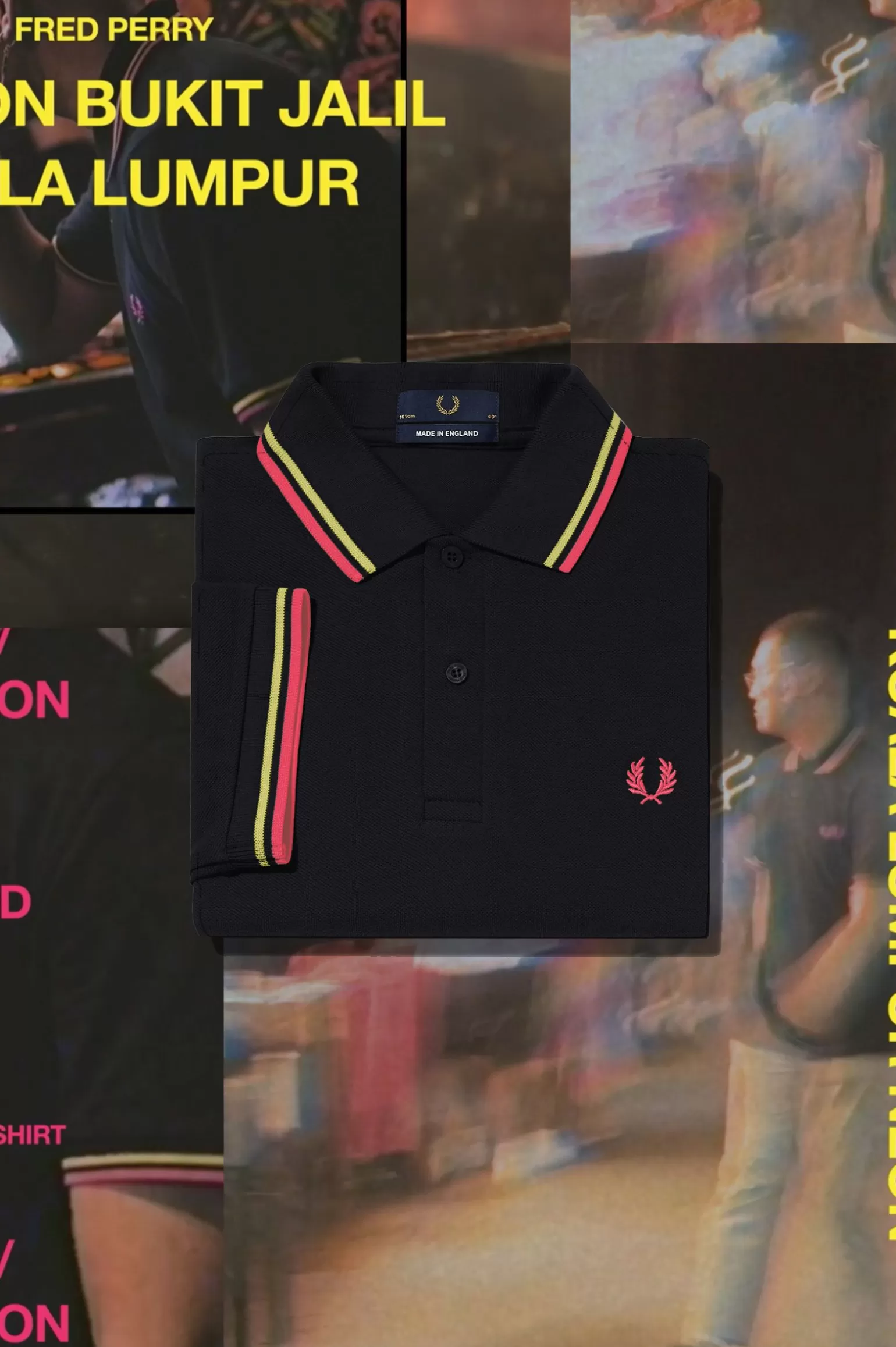 Poloshirts^Fred Perry M12 Schwarz / Knallgelb / Kuala Lumpur Neon