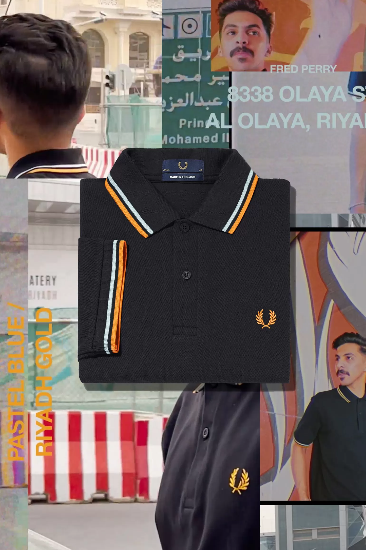 Poloshirts^Fred Perry M12 Schwarz / Pastellblau / Riad Gold