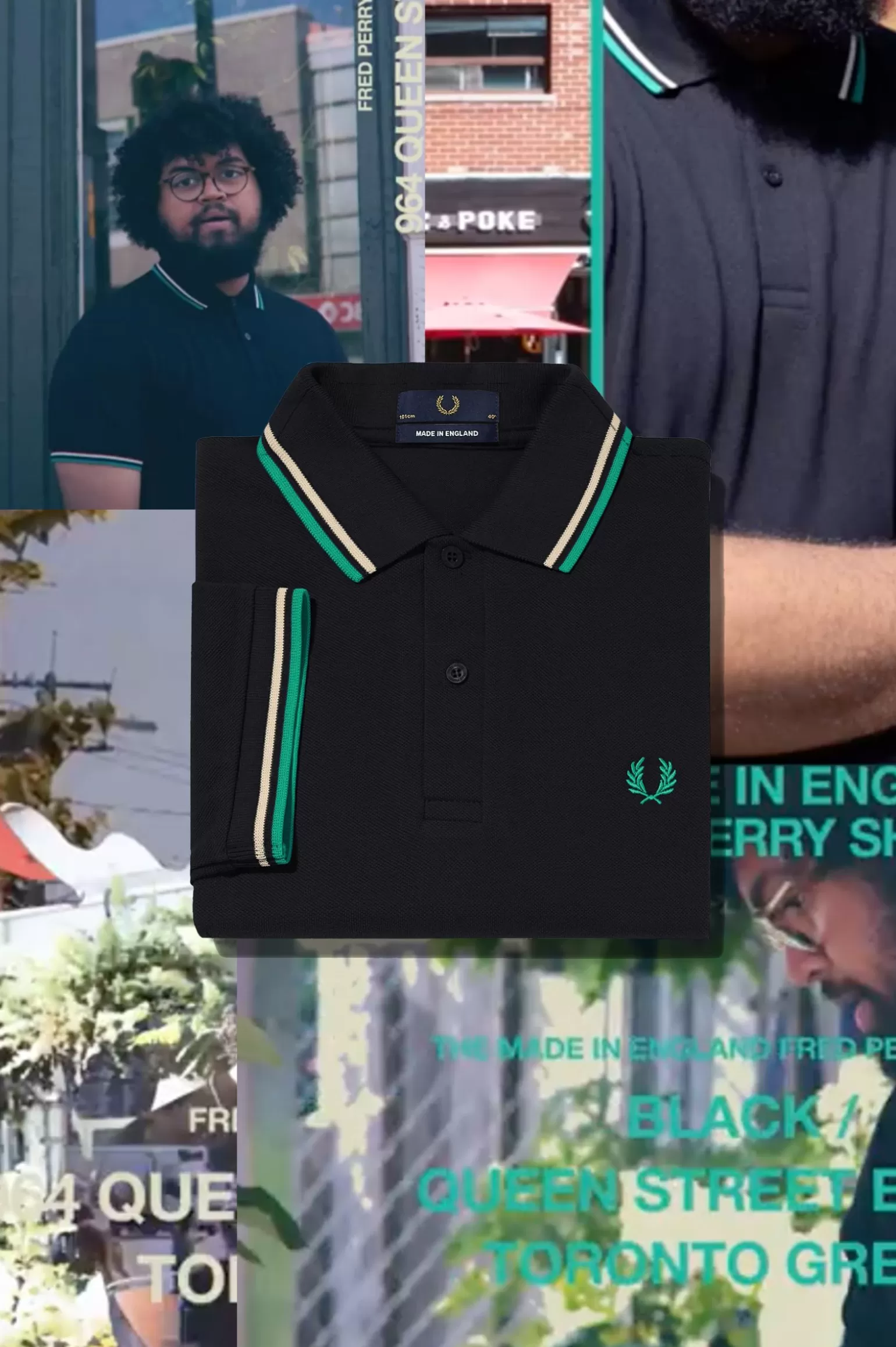 Poloshirts^Fred Perry M12 Schwarz / Queen Street / Torontogrün