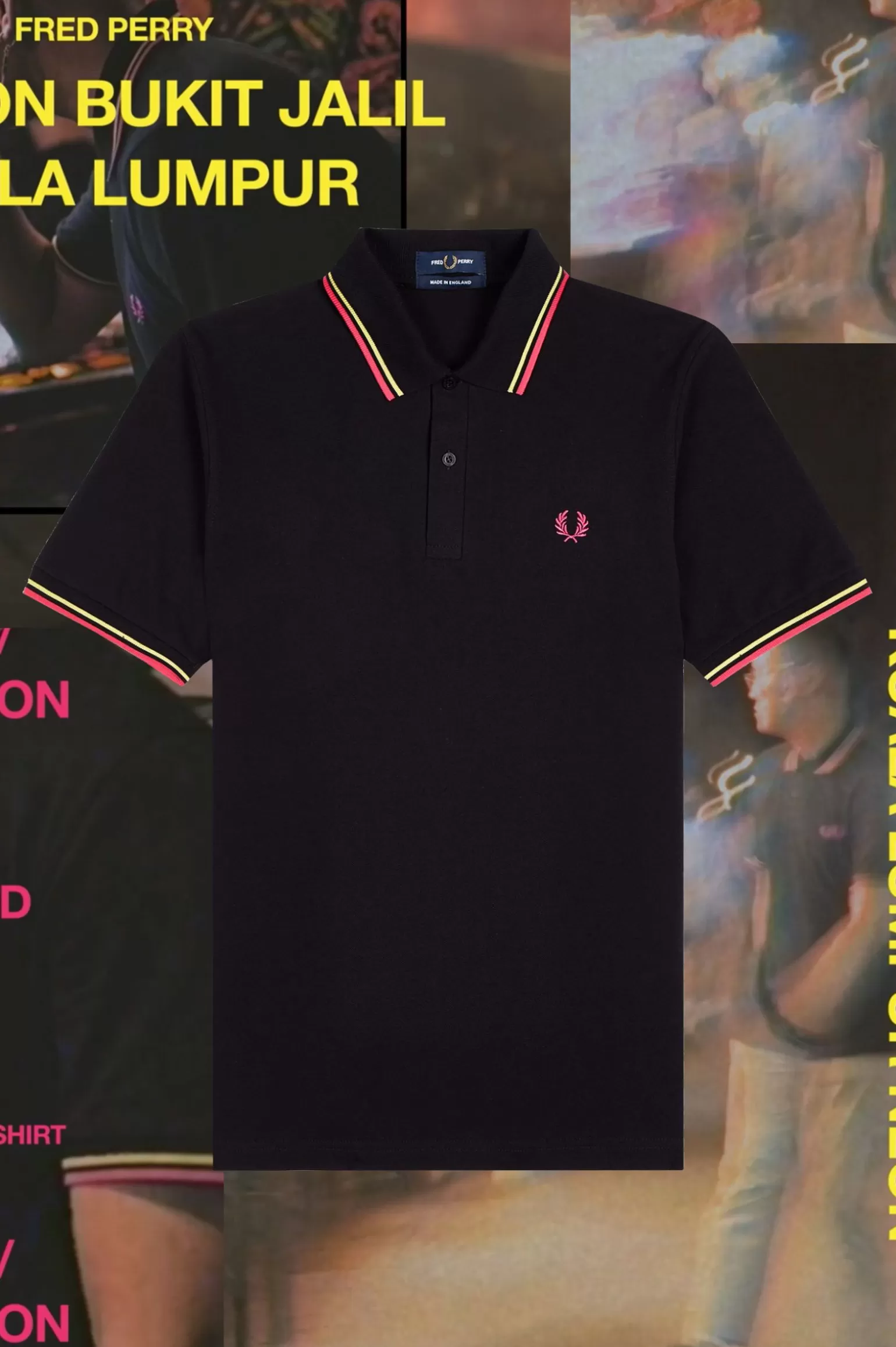 Poloshirts^Fred Perry M12 Schwarz / Knallgelb / Kuala Lumpur Neon