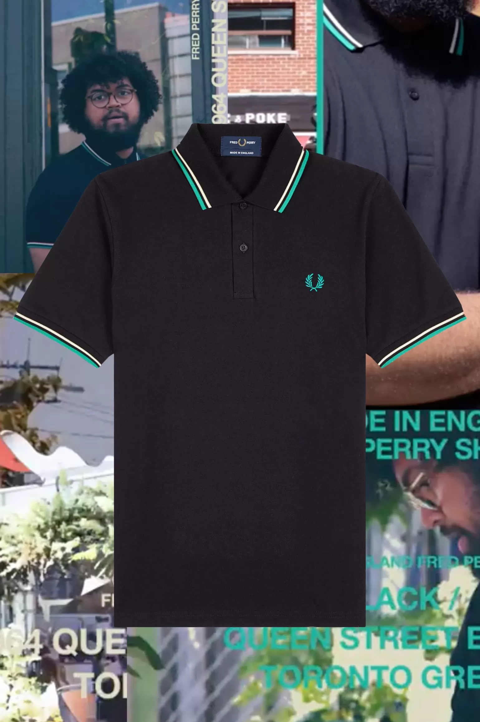 Poloshirts^Fred Perry M12 Schwarz / Queen Street / Torontogrün