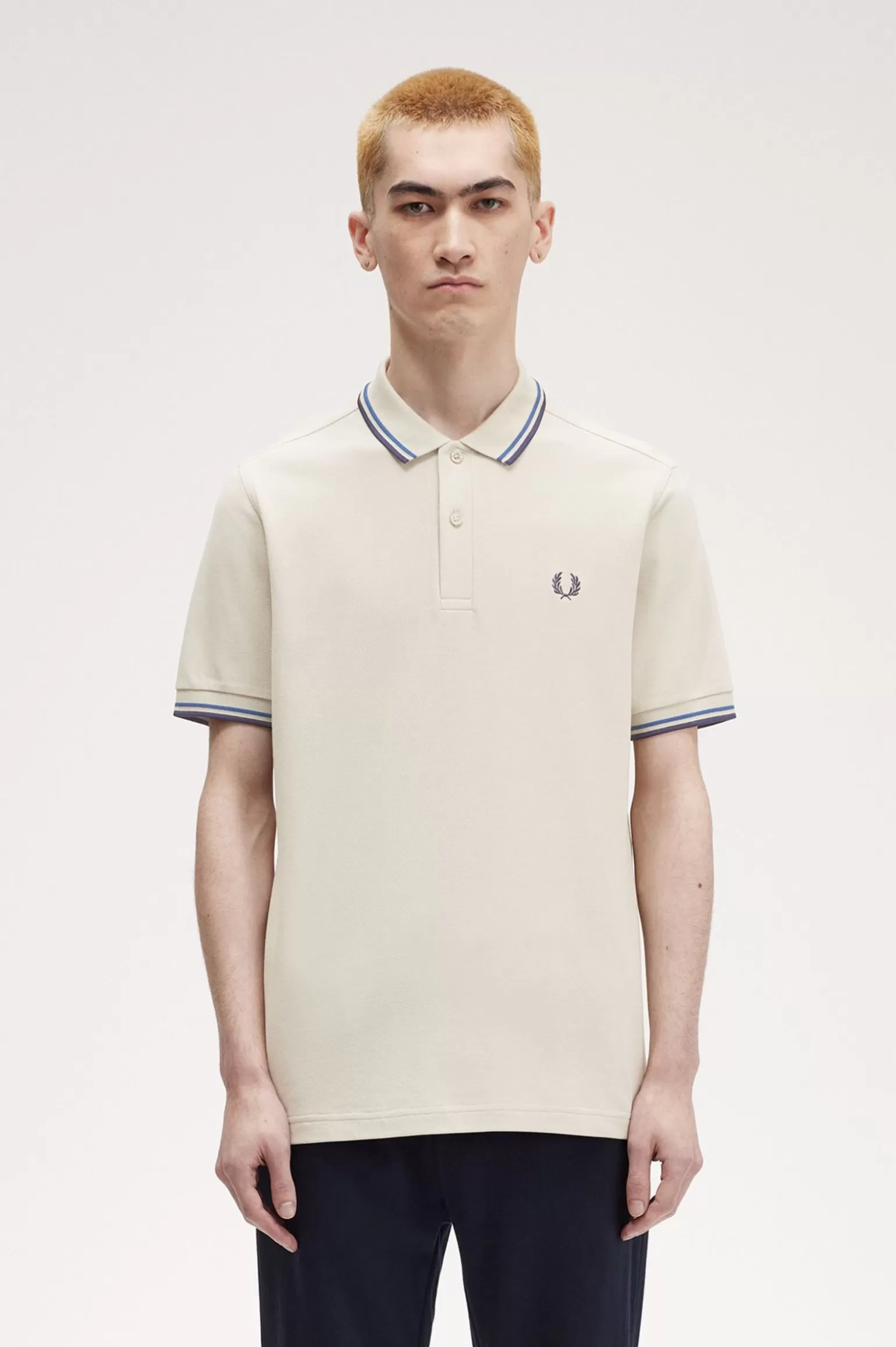 Poloshirts^Fred Perry M3600 Helle Austerfarbe / Lichtblau / Französisches Marineblau