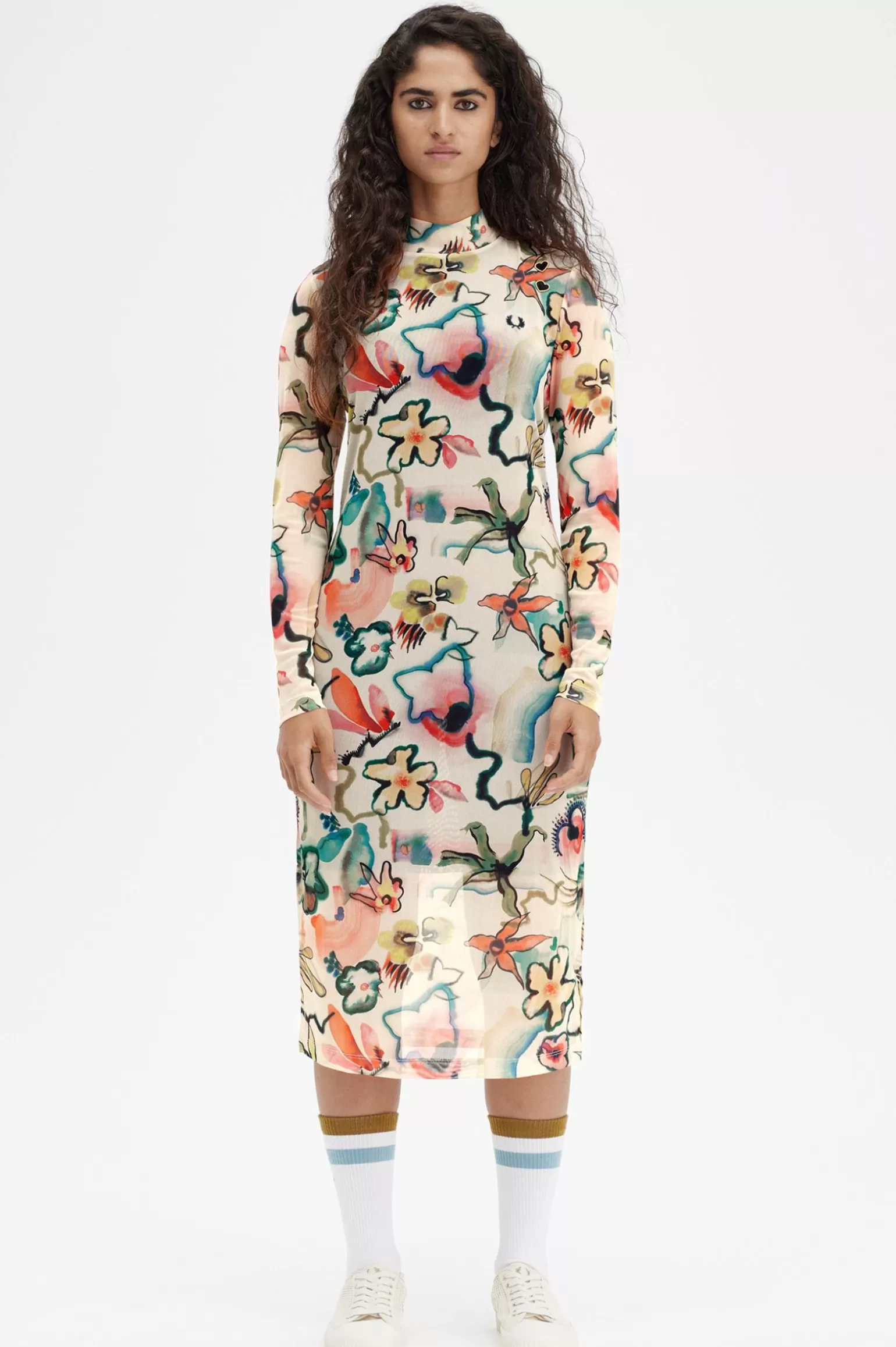 Kleider^Fred Perry Netzkleid Mit Blumen-Print Seidig Pfirsichfarben