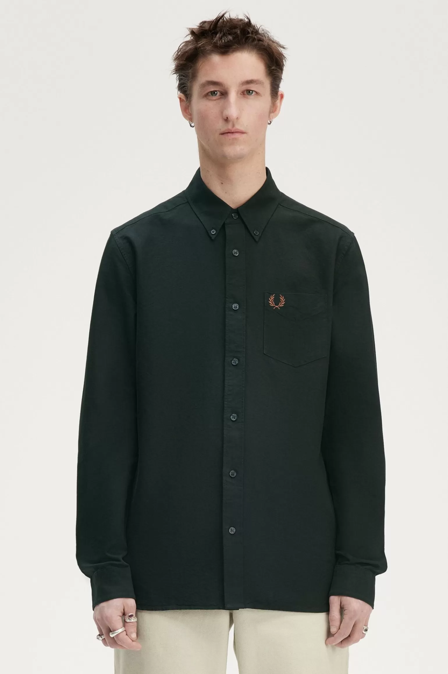 Hemden^Fred Perry Oxford-Hemd Nachtgrün / Schneeweiß