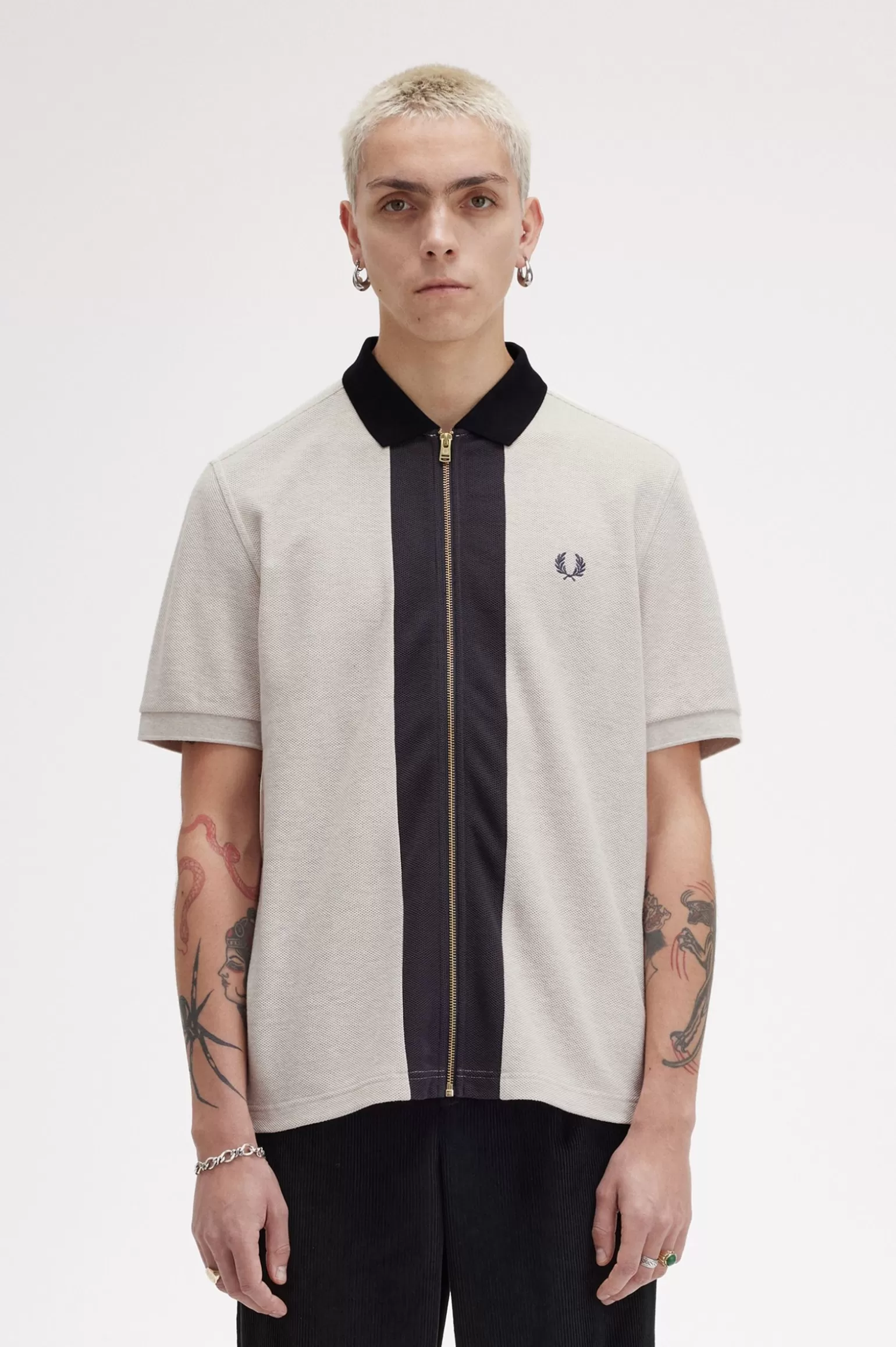 Poloshirts^Fred Perry Polohemd Mit Durchgehendem Reißverschluss Porridge Marl