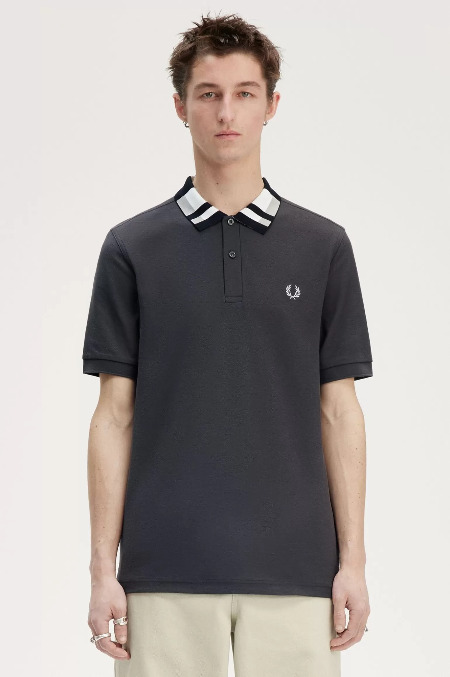 Poloshirts^Fred Perry Polohemd Mit Schachbrettmuster Am Kragen Ankergrau