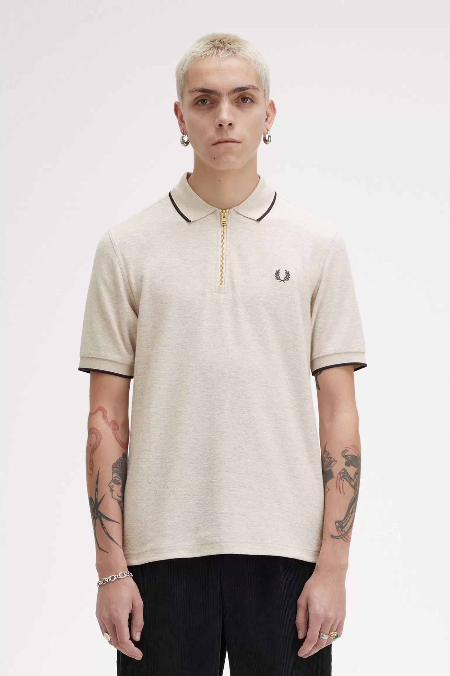 Poloshirts^Fred Perry Poloshirt Aus Piqué-Krepp Mit Reißverschluss Porridge Marl