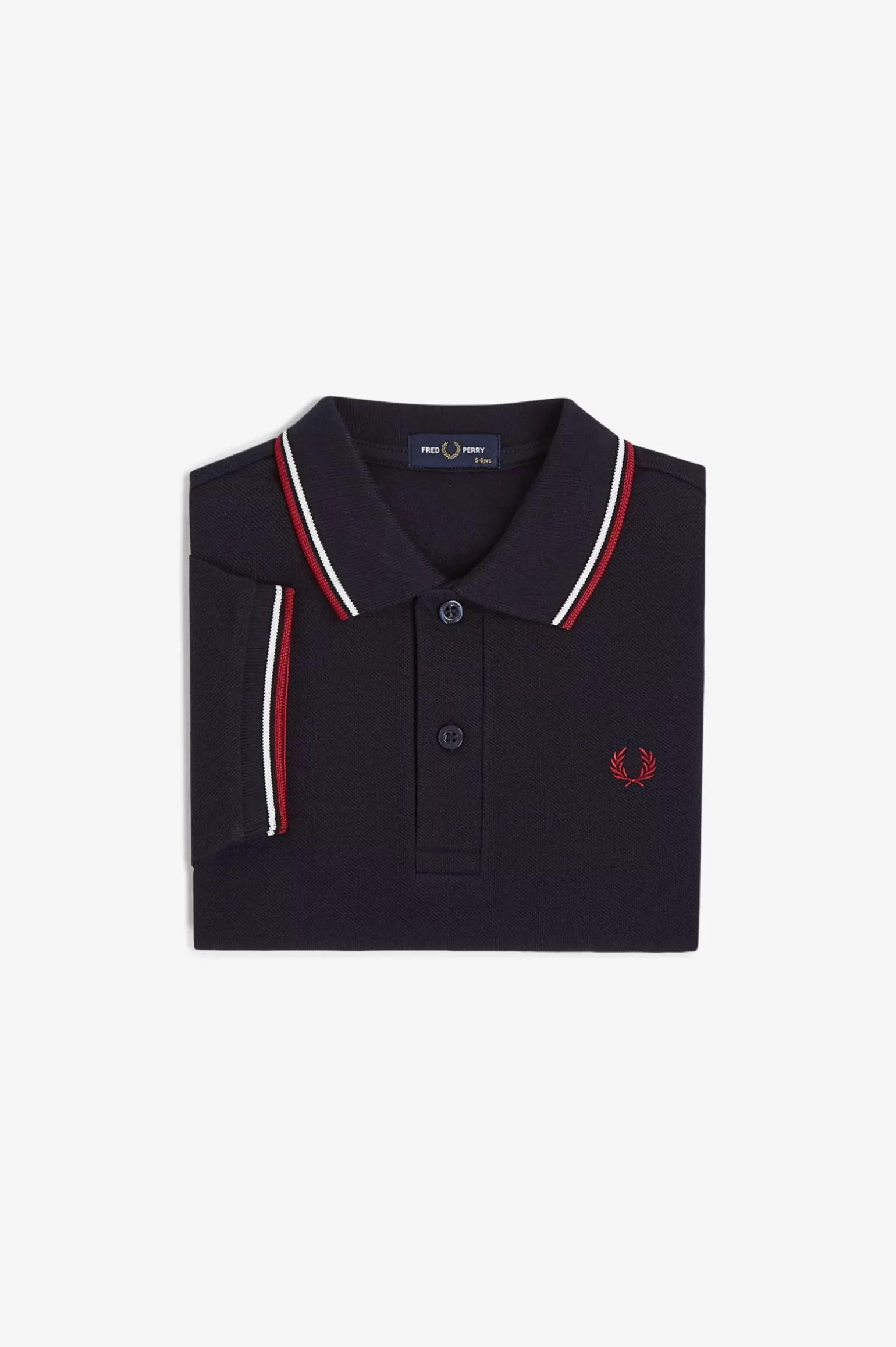 Kinder^Fred Perry Poloshirt Von Mit Doppelstreifen Für Kinder Marineblau / Schneeweiß / Gebranntes Rot