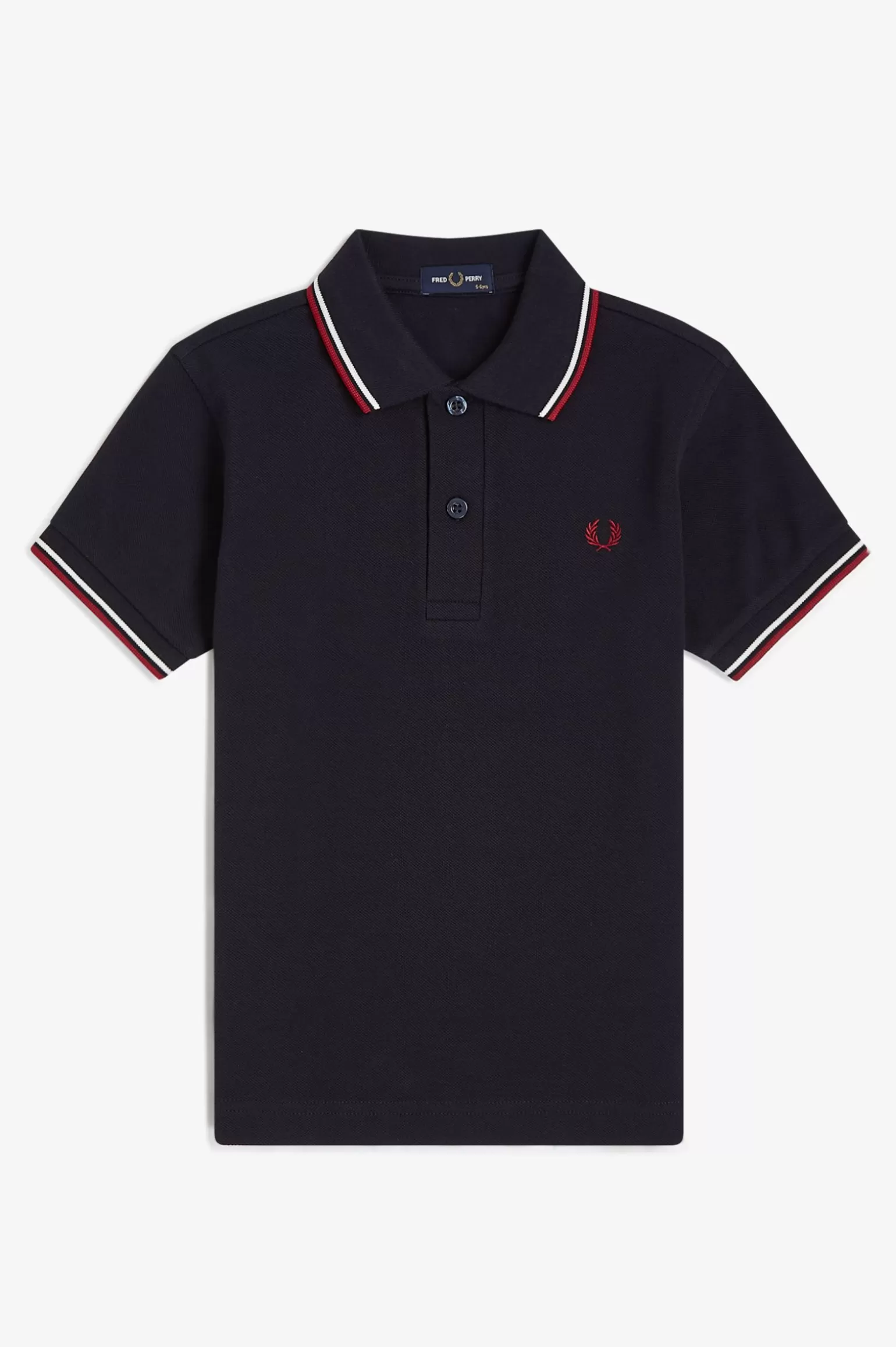 Kinder^Fred Perry Poloshirt Von Mit Doppelstreifen Für Kinder Marineblau / Schneeweiß / Gebranntes Rot