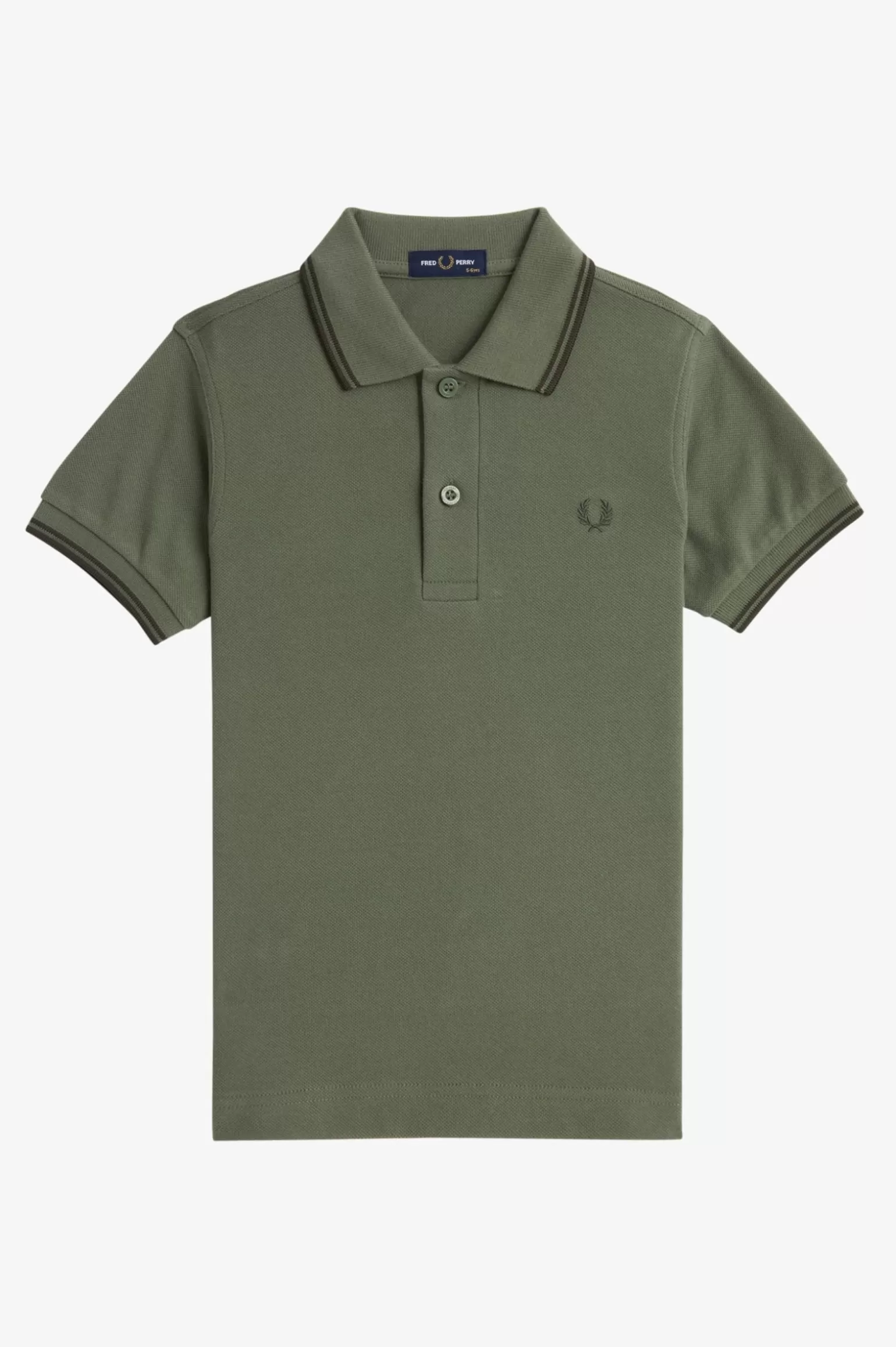 Kinder^Fred Perry Poloshirt Von Mit Doppelstreifen Für Kinder Grüner Lorbeer / Dunkelgrün / Dunkelgrün