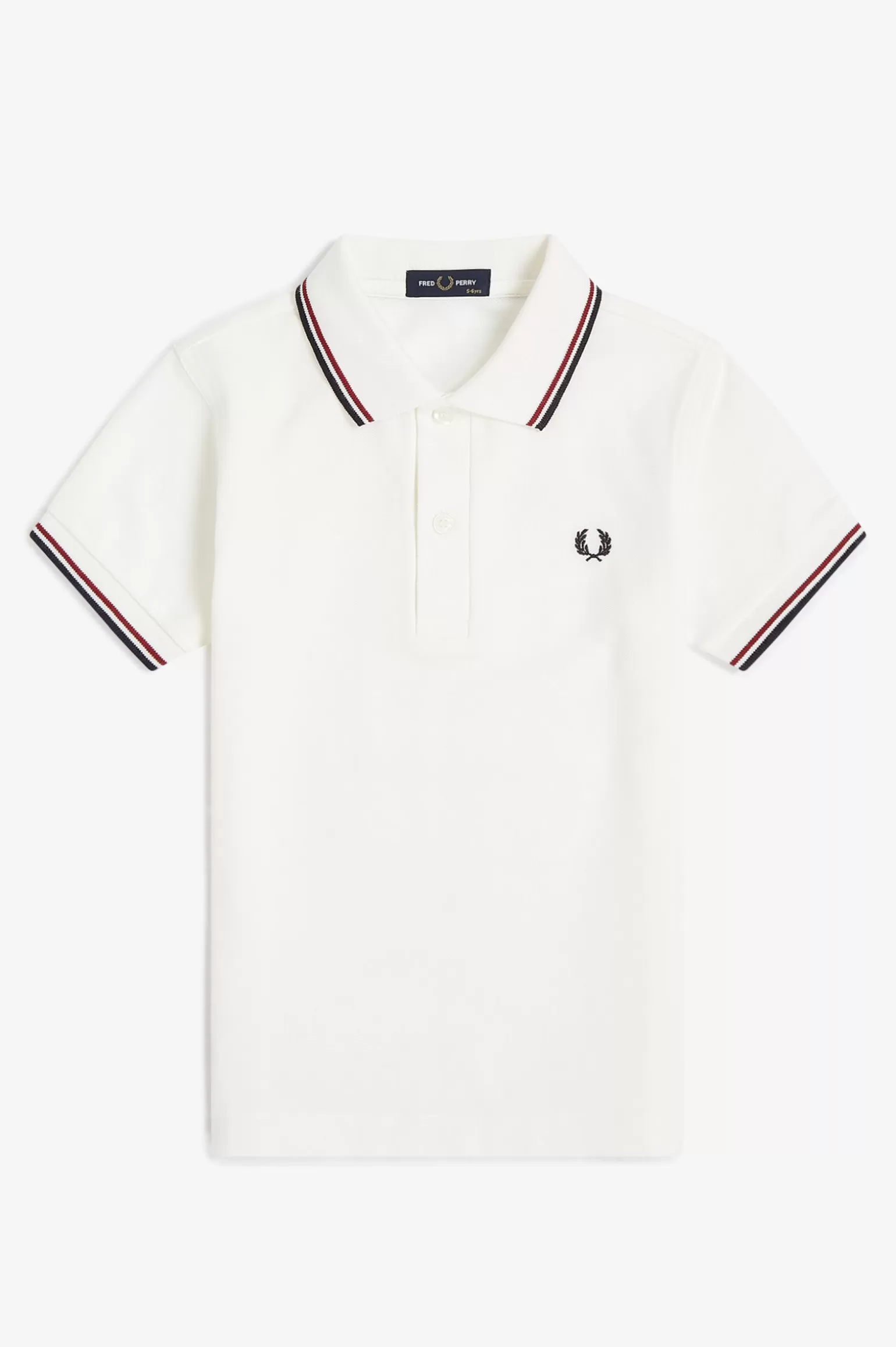 Kinder^Fred Perry Poloshirt Von Mit Doppelstreifen Für Kinder Schneeweiß / Gebranntes Rot / Marineblau
