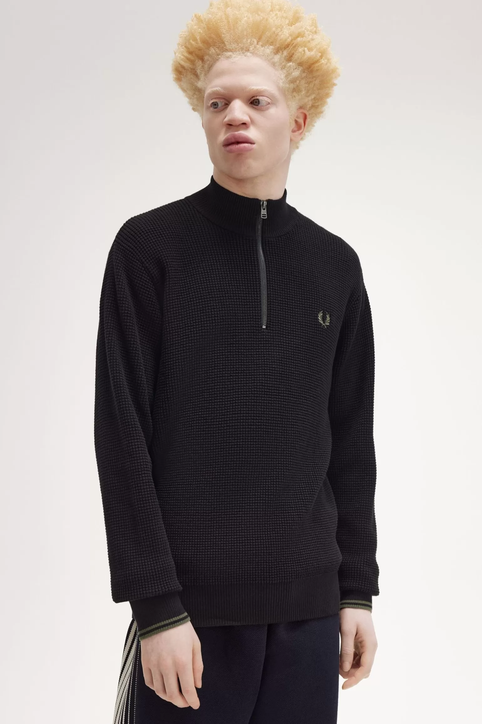 Knitwear^Fred Perry Pullover Mit Halbreißverschluss Und Waffelstruktur Schwarz