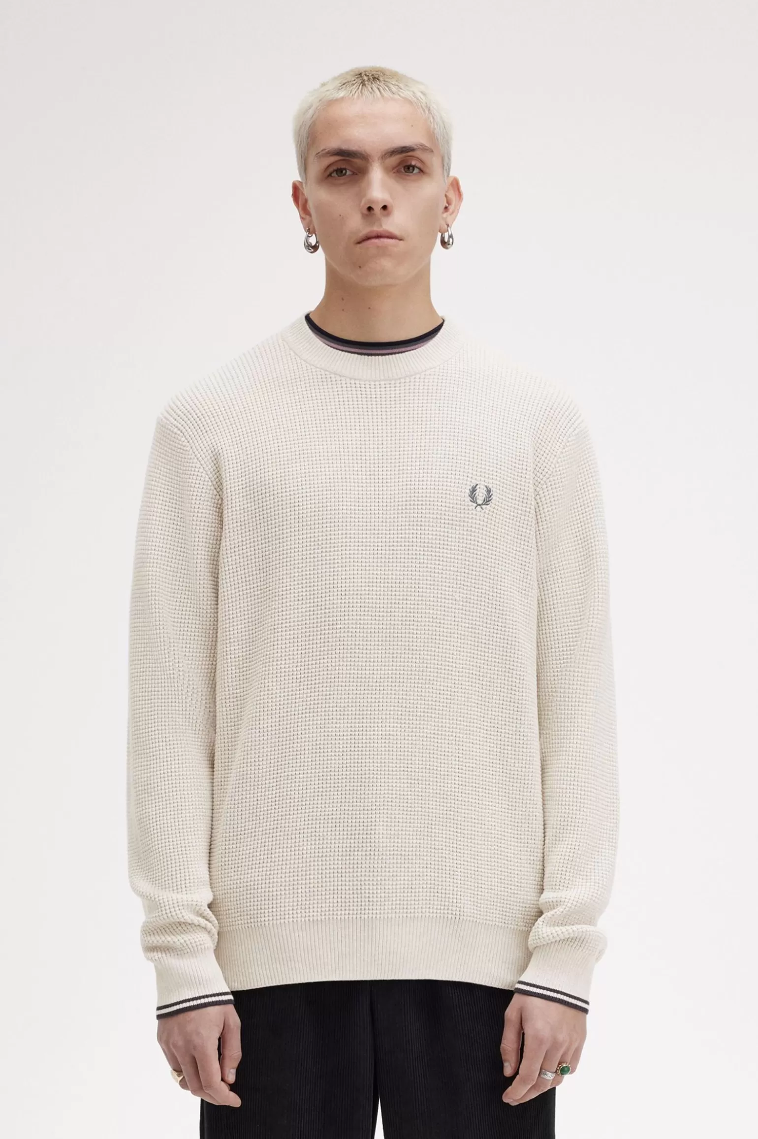 Knitwear^Fred Perry Pullover Mit Waffelstruktur Porridge Meliert
