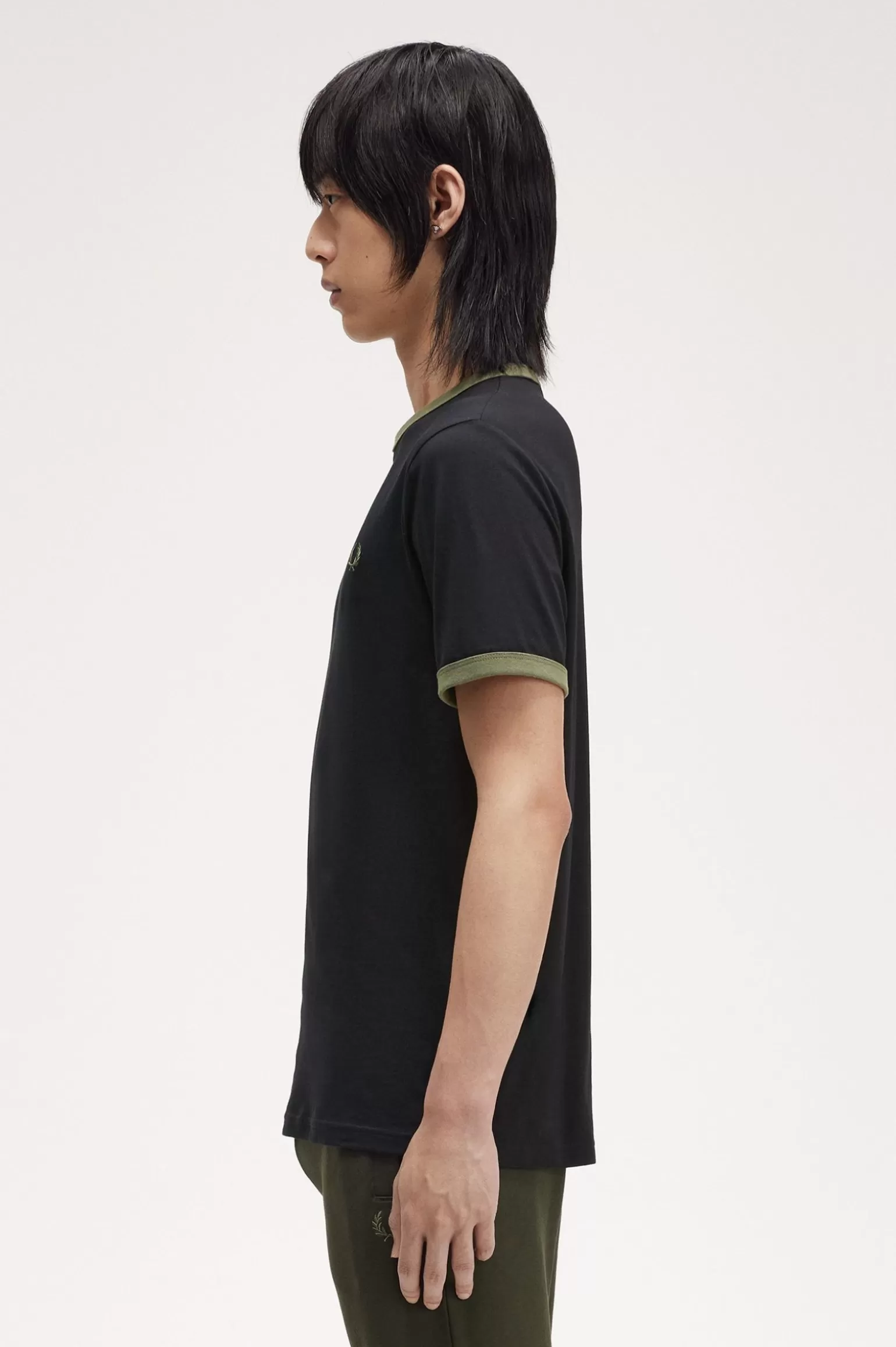 T-Shirts^Fred Perry Ringer-T-Shirt Schwarz / Lorbeerkranzgrün