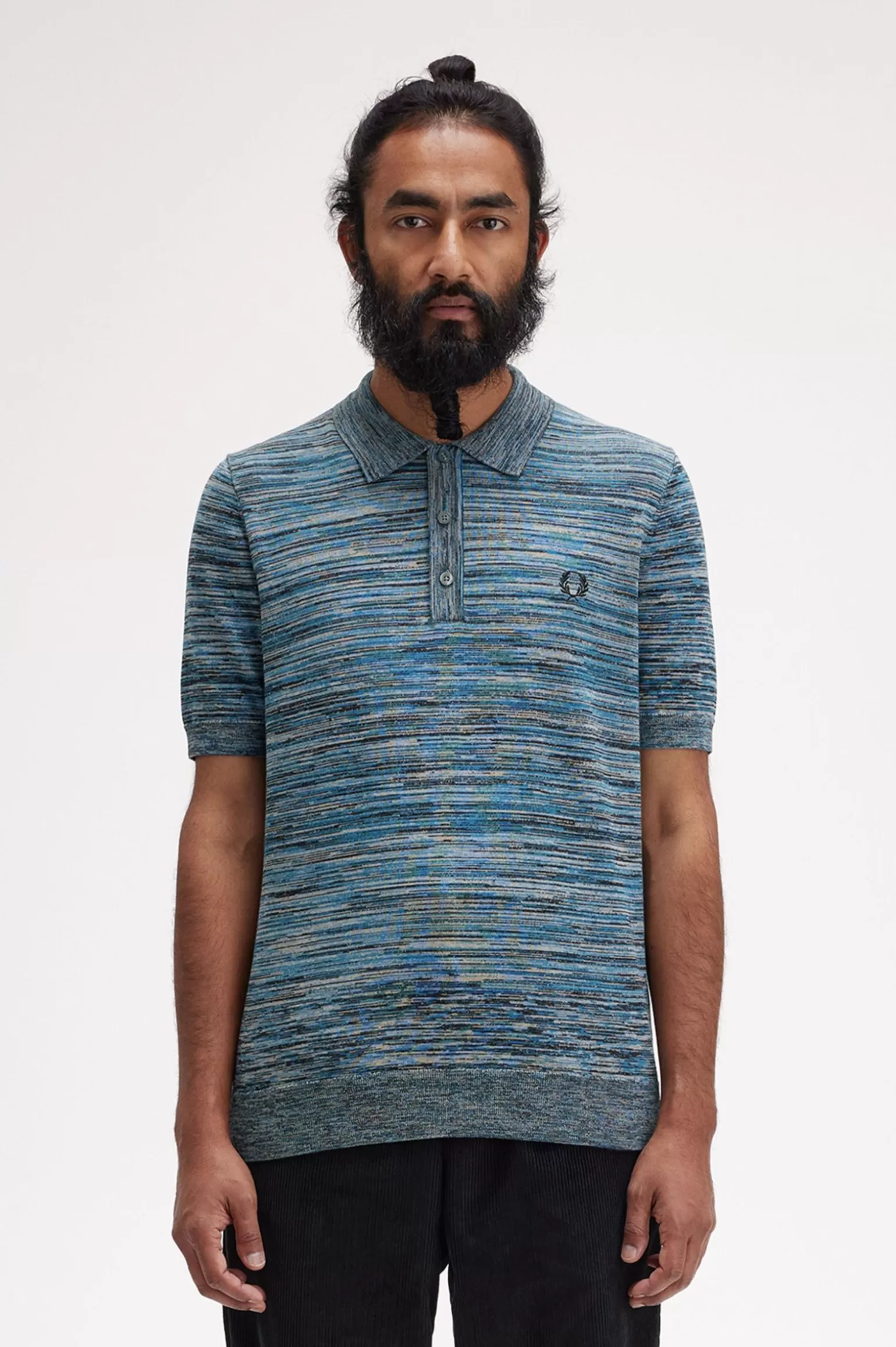 Knitwear^Fred Perry Space-Dye-Strickhemd Kalkstein / Runaway Bay Ocean / Schwarz