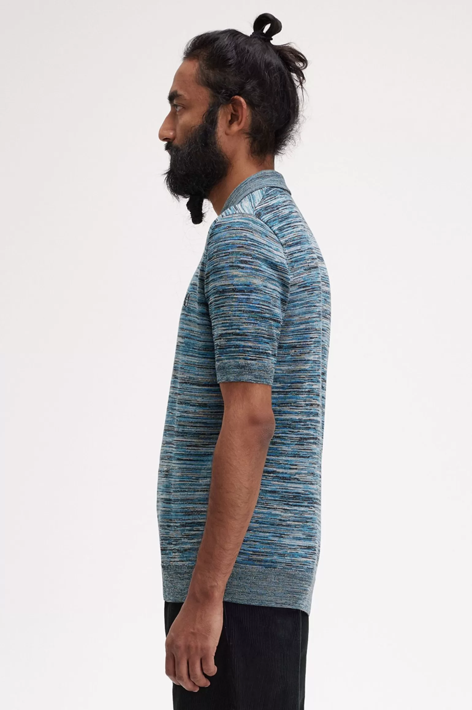 Knitwear^Fred Perry Space-Dye-Strickhemd Kalkstein / Runaway Bay Ocean / Schwarz