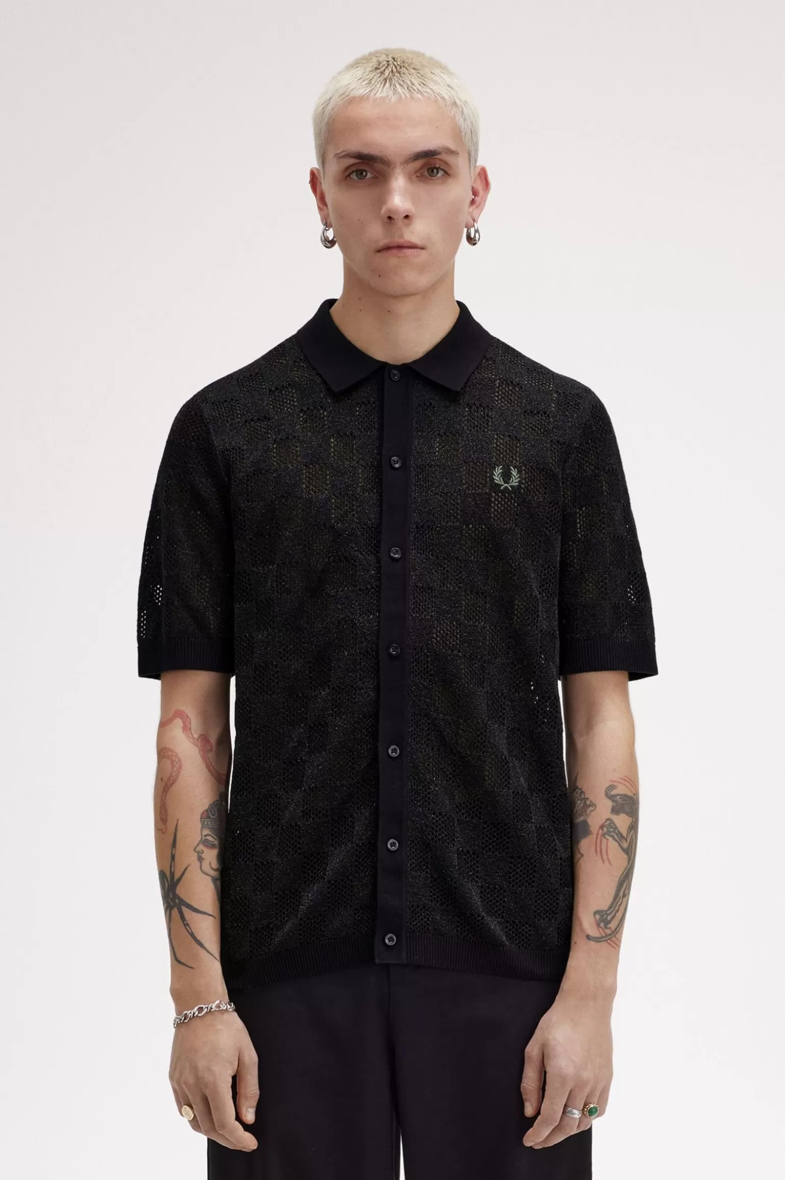 Knitwear^Fred Perry Strickhemd Mit Metallic-Schachbrettmuster Schwarz