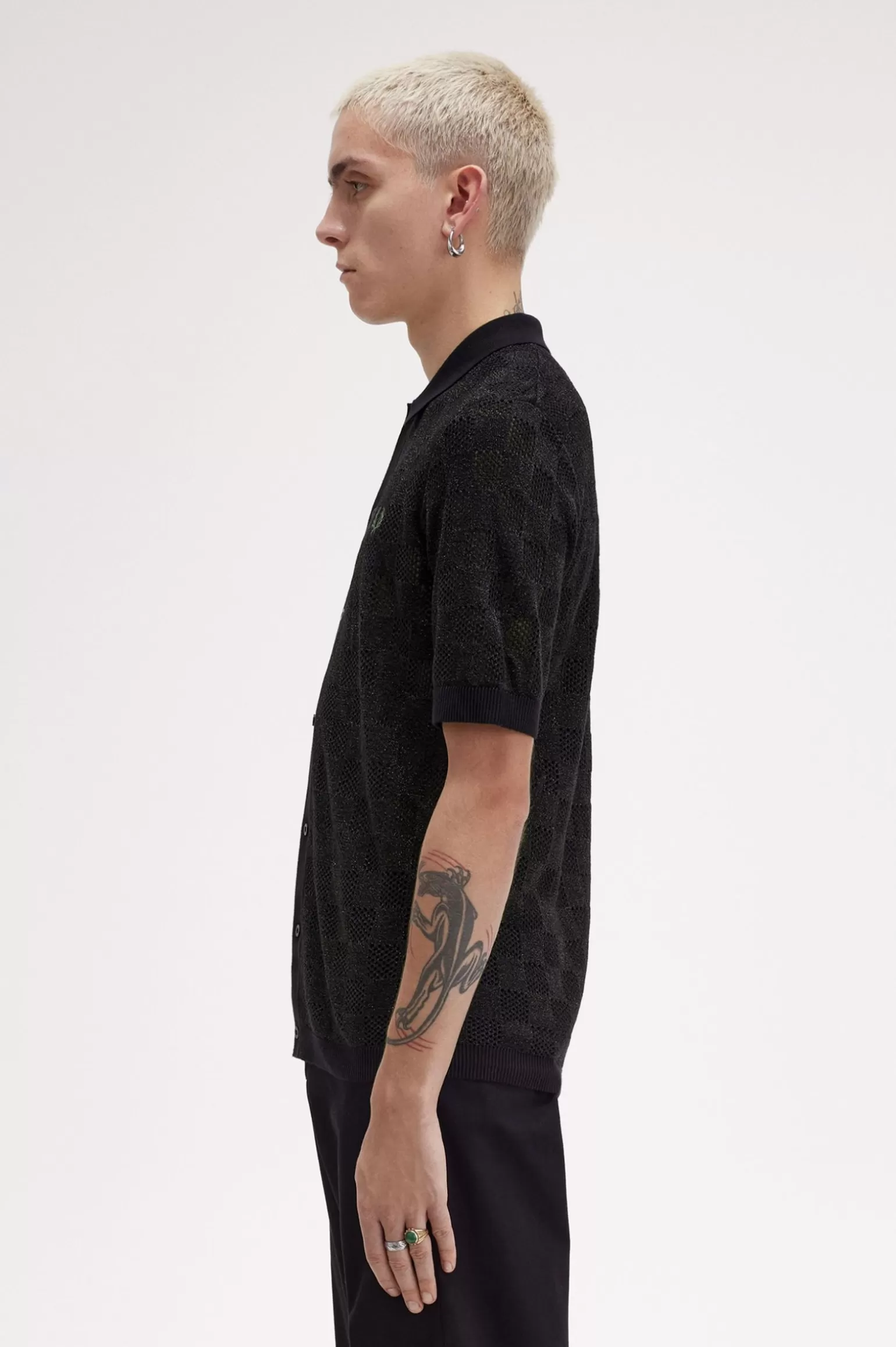 Knitwear^Fred Perry Strickhemd Mit Metallic-Schachbrettmuster Schwarz