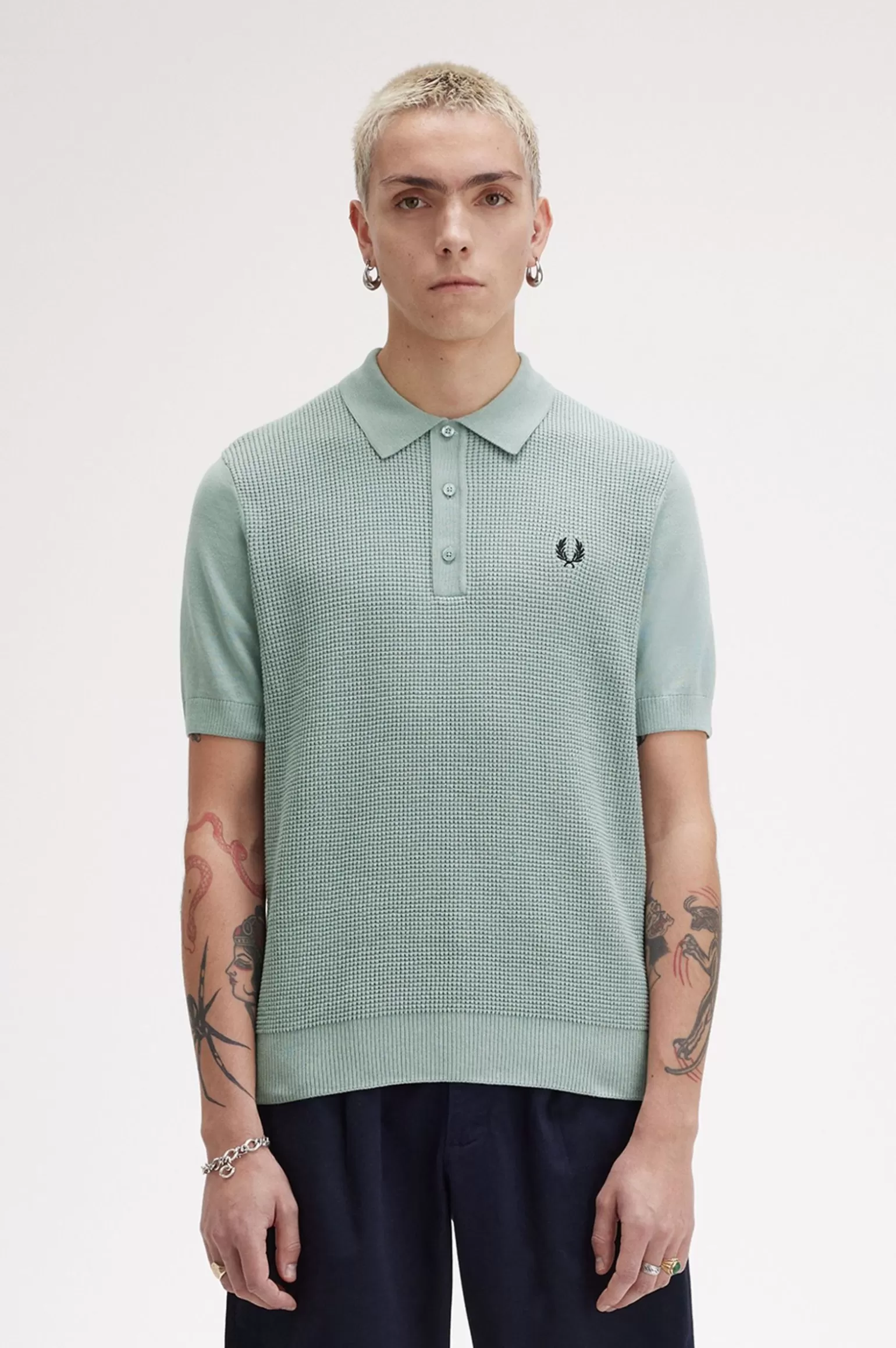 Knitwear^Fred Perry Strickhemd Mit Waffelmuster Silberblau