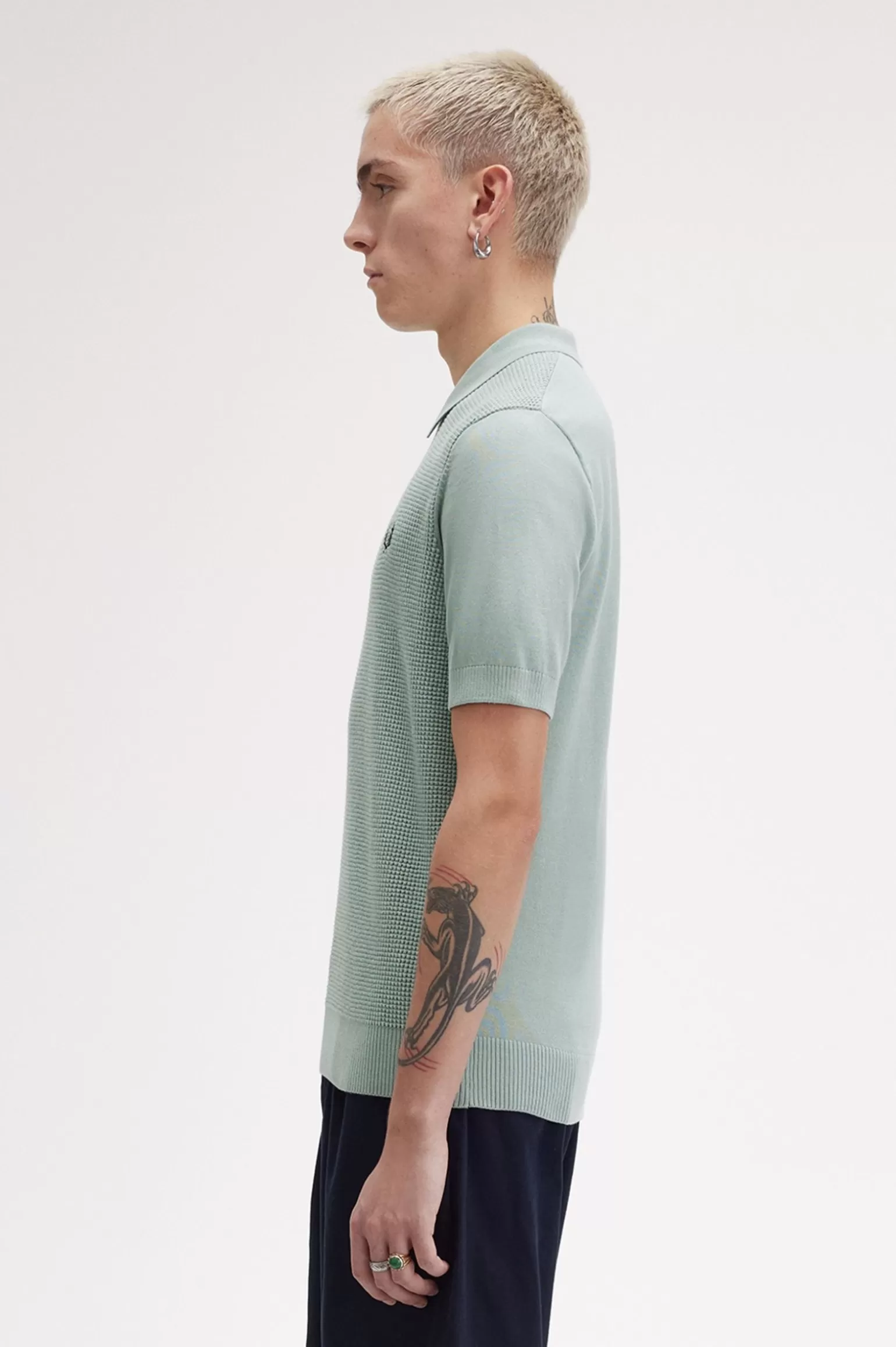 Knitwear^Fred Perry Strickhemd Mit Waffelmuster Silberblau
