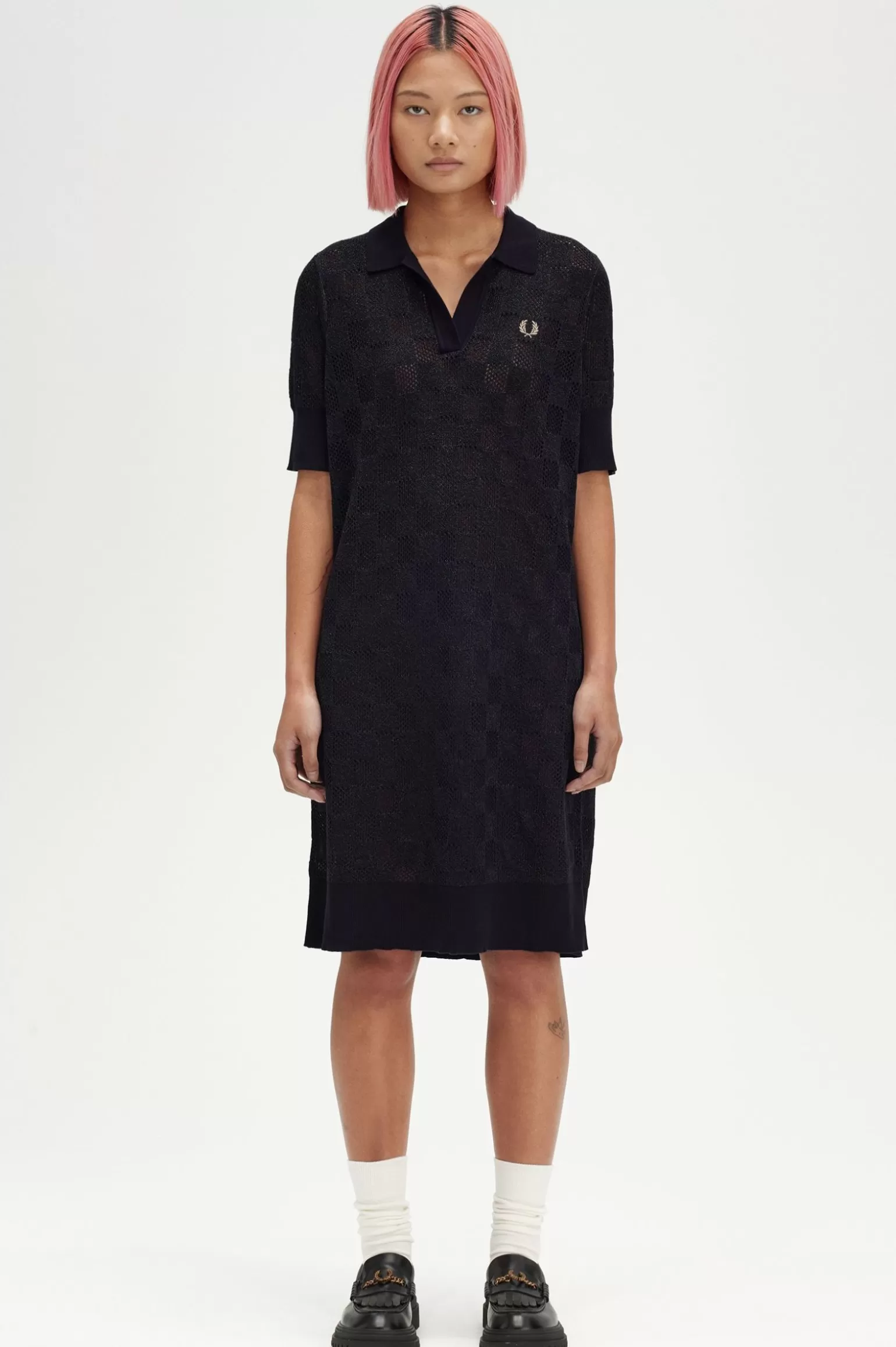 Kleider^Fred Perry Strickkleid Mit Metallic-Schachbrettmuster Schwarz