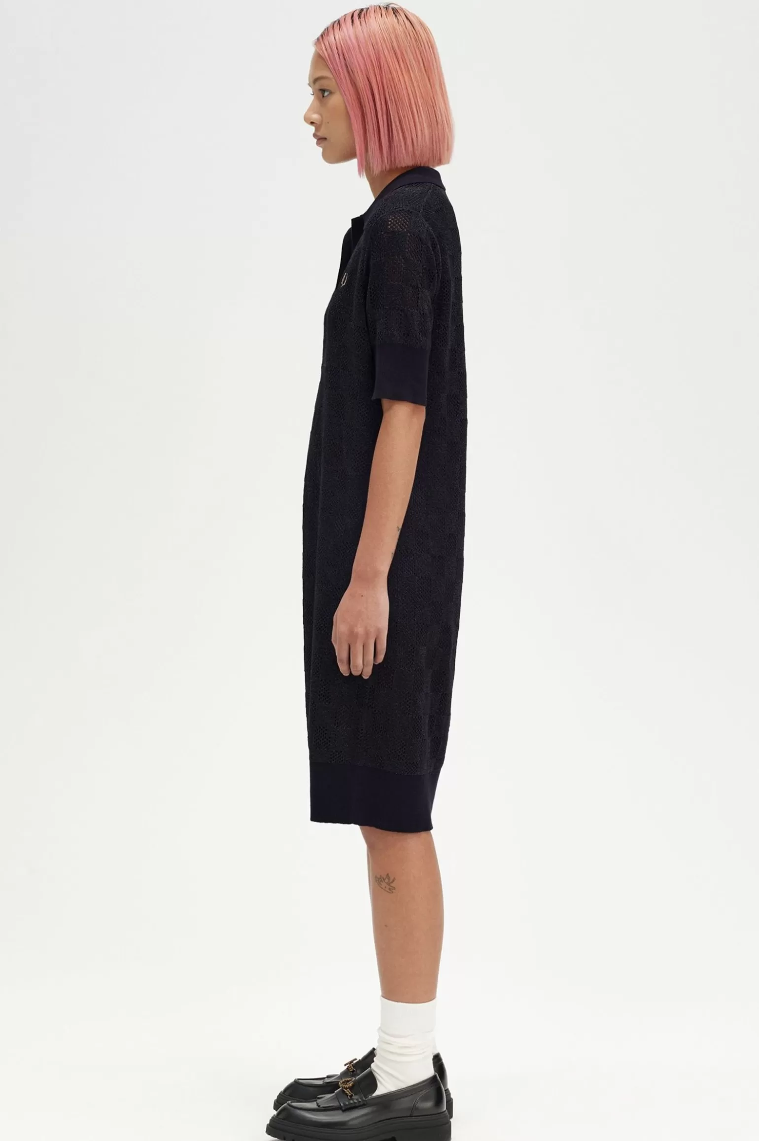 Kleider^Fred Perry Strickkleid Mit Metallic-Schachbrettmuster Schwarz