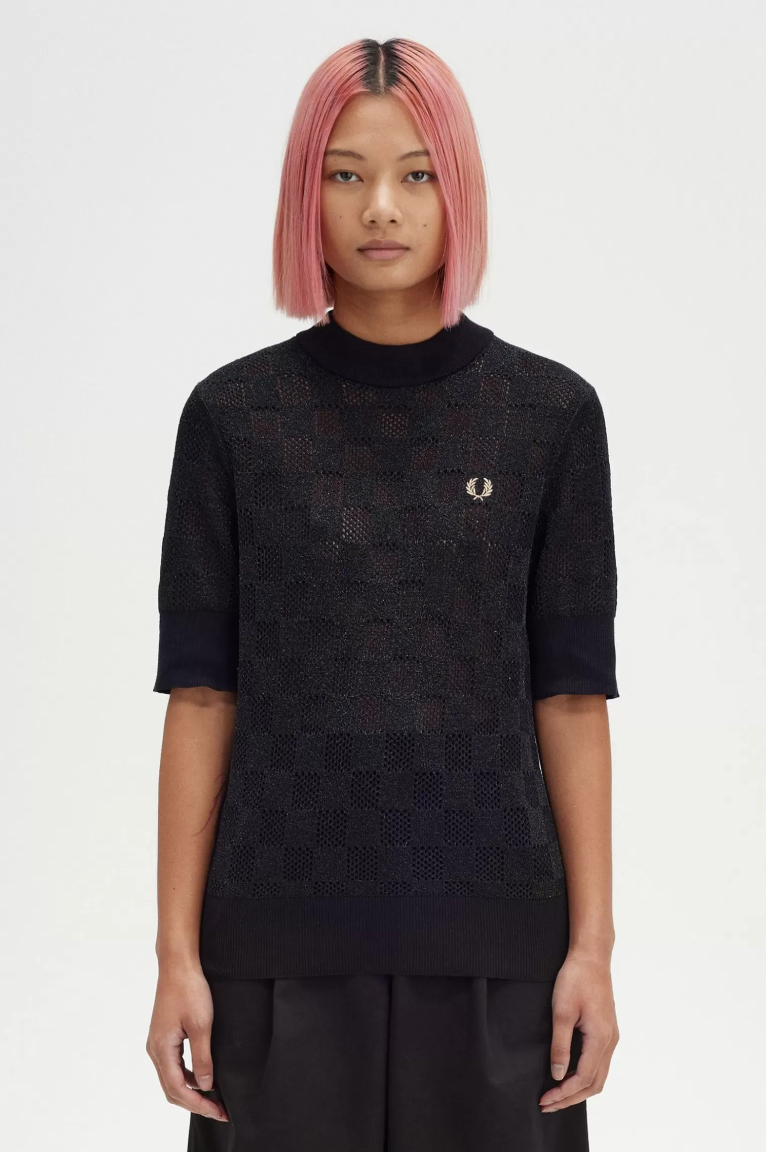 Knitwear^Fred Perry Strickoberteil In Metallic-Optik Mit Schachbrettmuster Schwarz