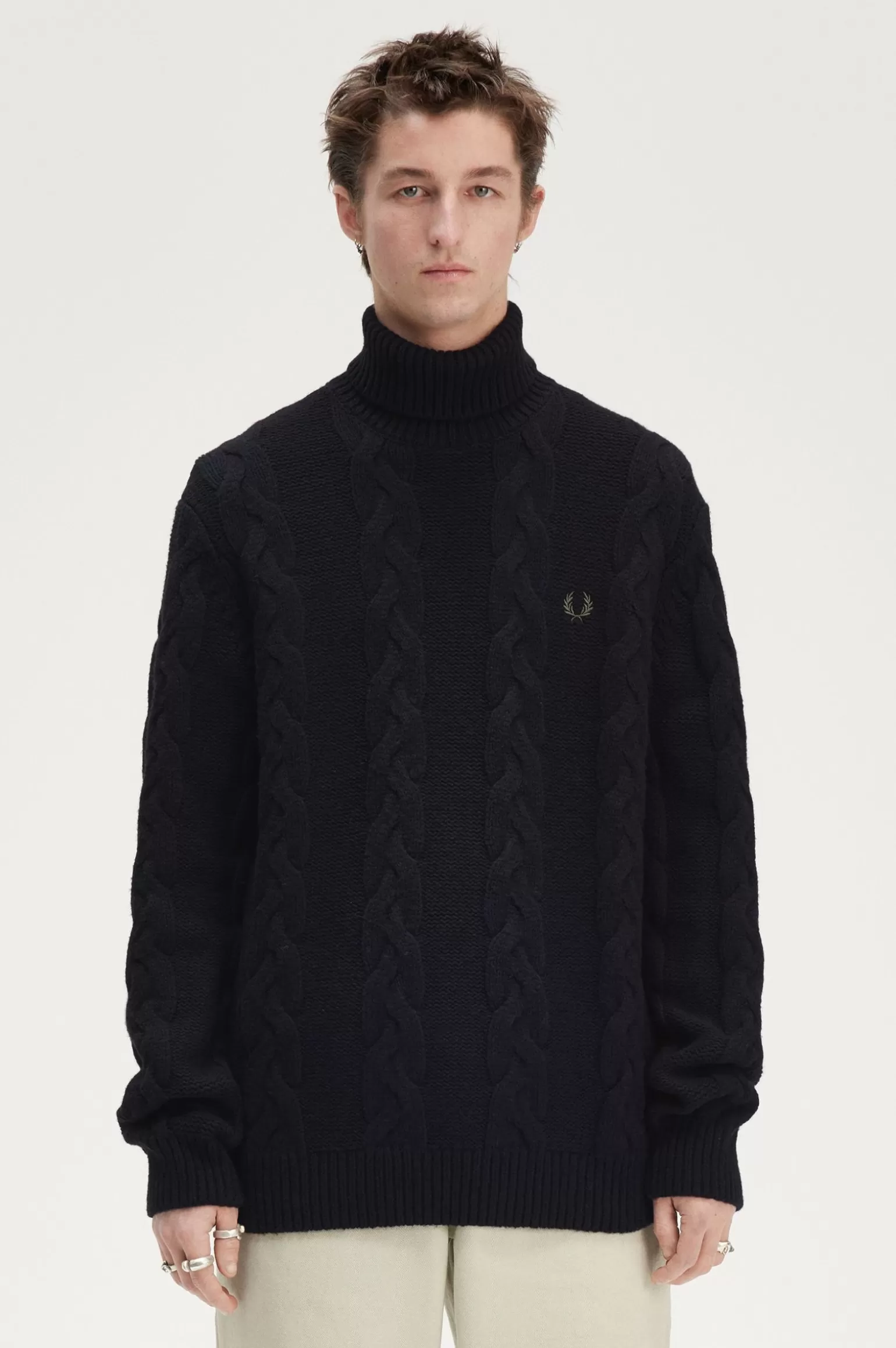 Knitwear^Fred Perry Strickpullover Mit Rollkragen Und Zopfmuster Schwarz